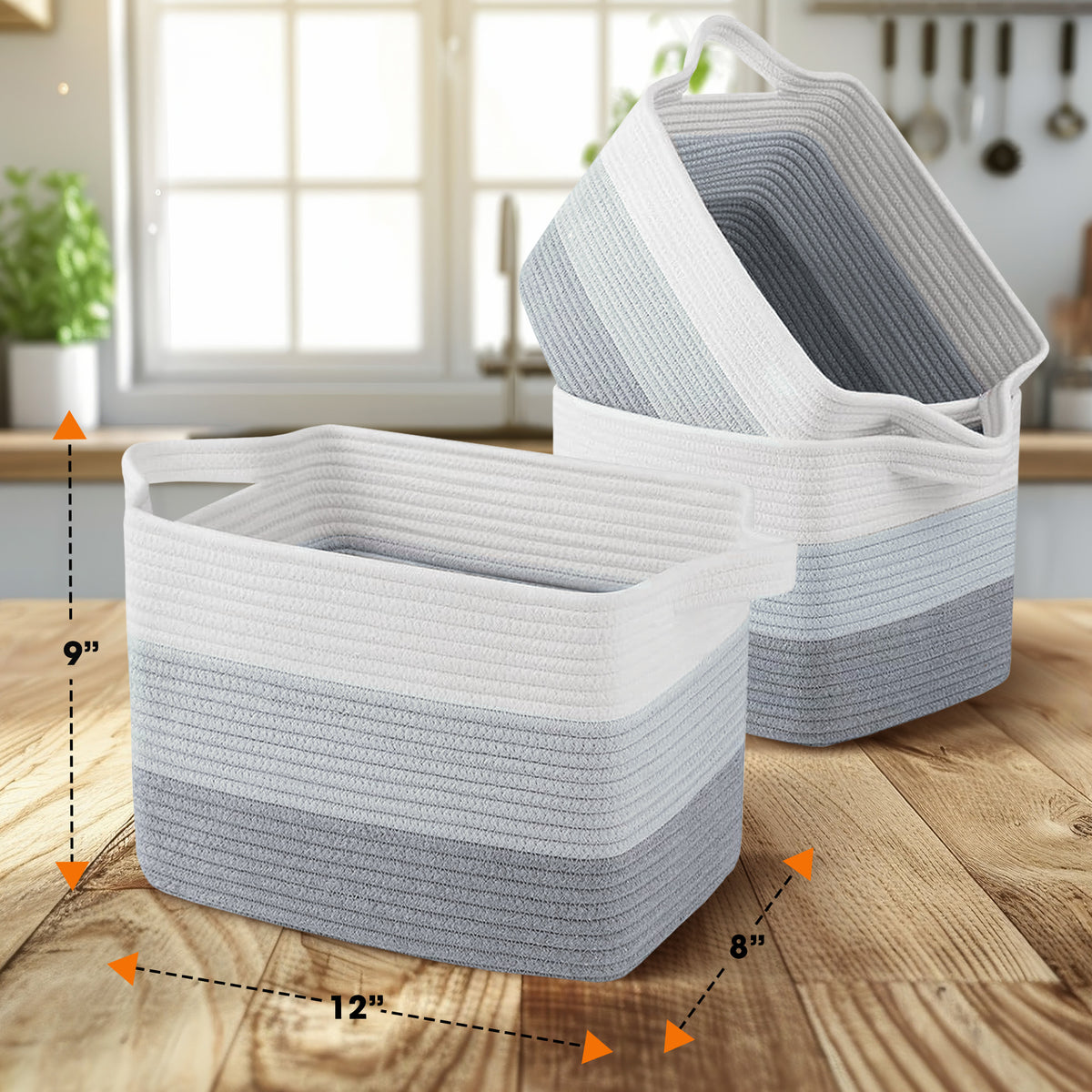 Cheer Collection 3-Pack Cotton Rope Storage Baskets – Soft, Durable & Foldable for Home Organization