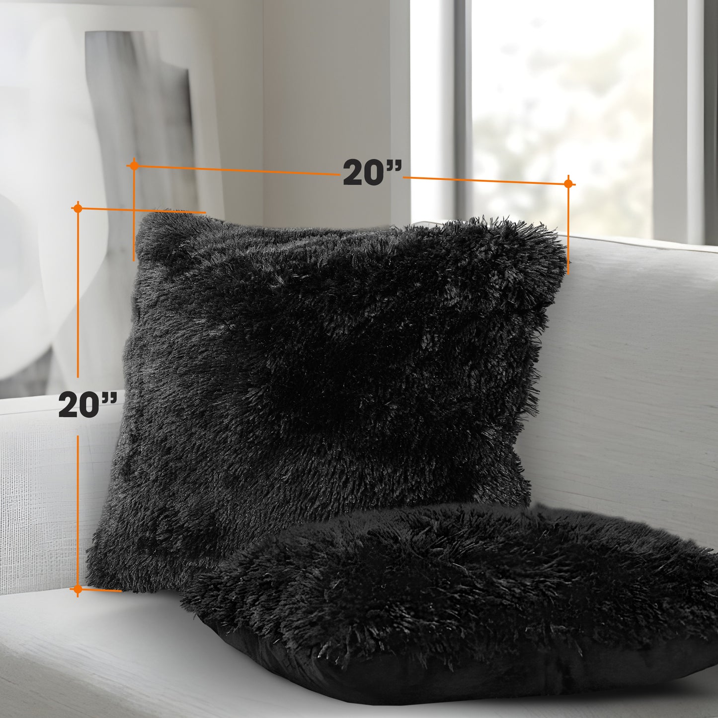 Cheer Collection Shaggy Long Hair Throw Pillows - Super Soft and Plush Faux Fur Accent Pillows - 20 x 20 inches - Set of 2