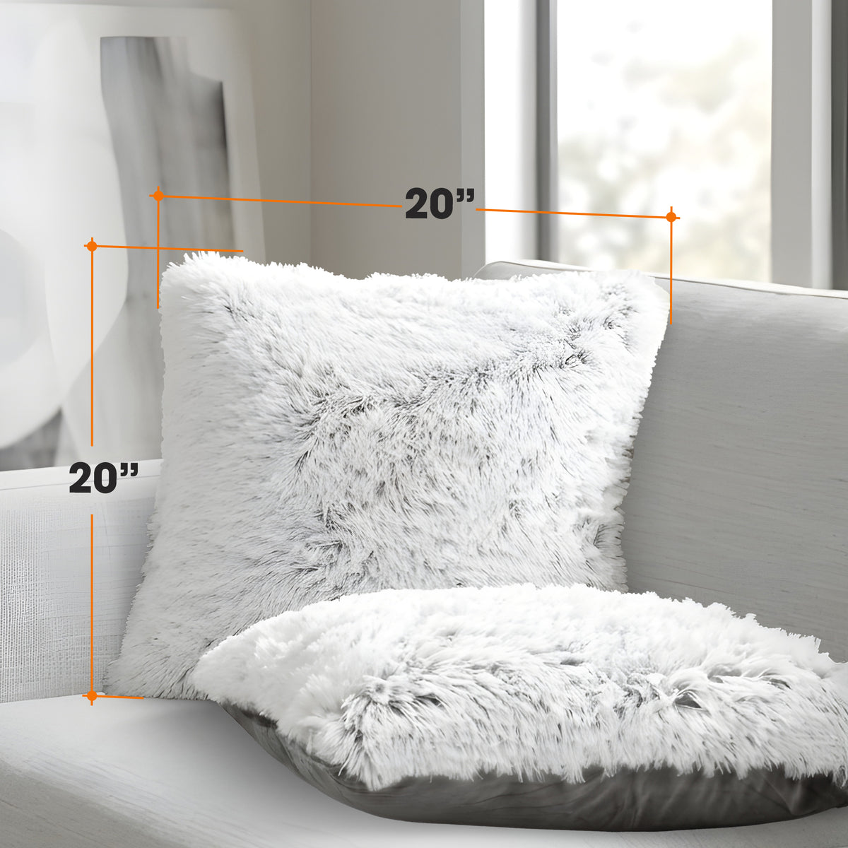 Cheer Collection Shaggy Long Hair Throw Pillows - Super Soft and Plush Faux Fur Accent Pillows - 20 x 20 inches - Set of 2