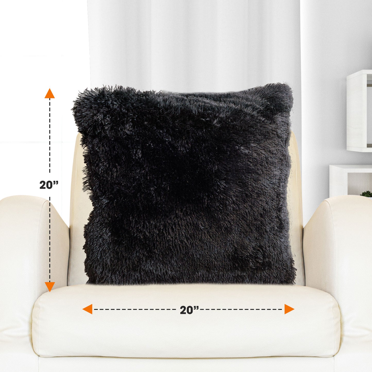 Cheer Collection Shaggy Long Hair Throw Pillows - Super Soft and Plush Faux Fur Accent Pillows - 20 x 20 inches - Set of 2