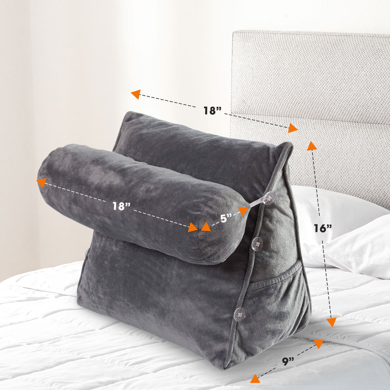 Cheer Collection Wedge Shaped Back Support Pillow and Bed Rest Cushion for Reading, Gaming, Watching - with Adjustable Neck Pillow