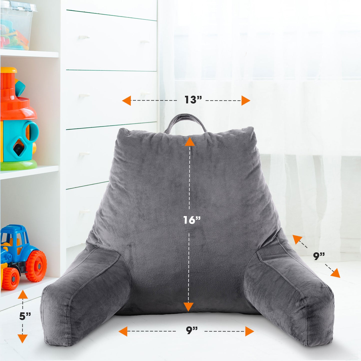 Cheer Collection Kids Size Reading and Gaming Pillow with Armrest - Plush Fiber Filled Backrest Pillow