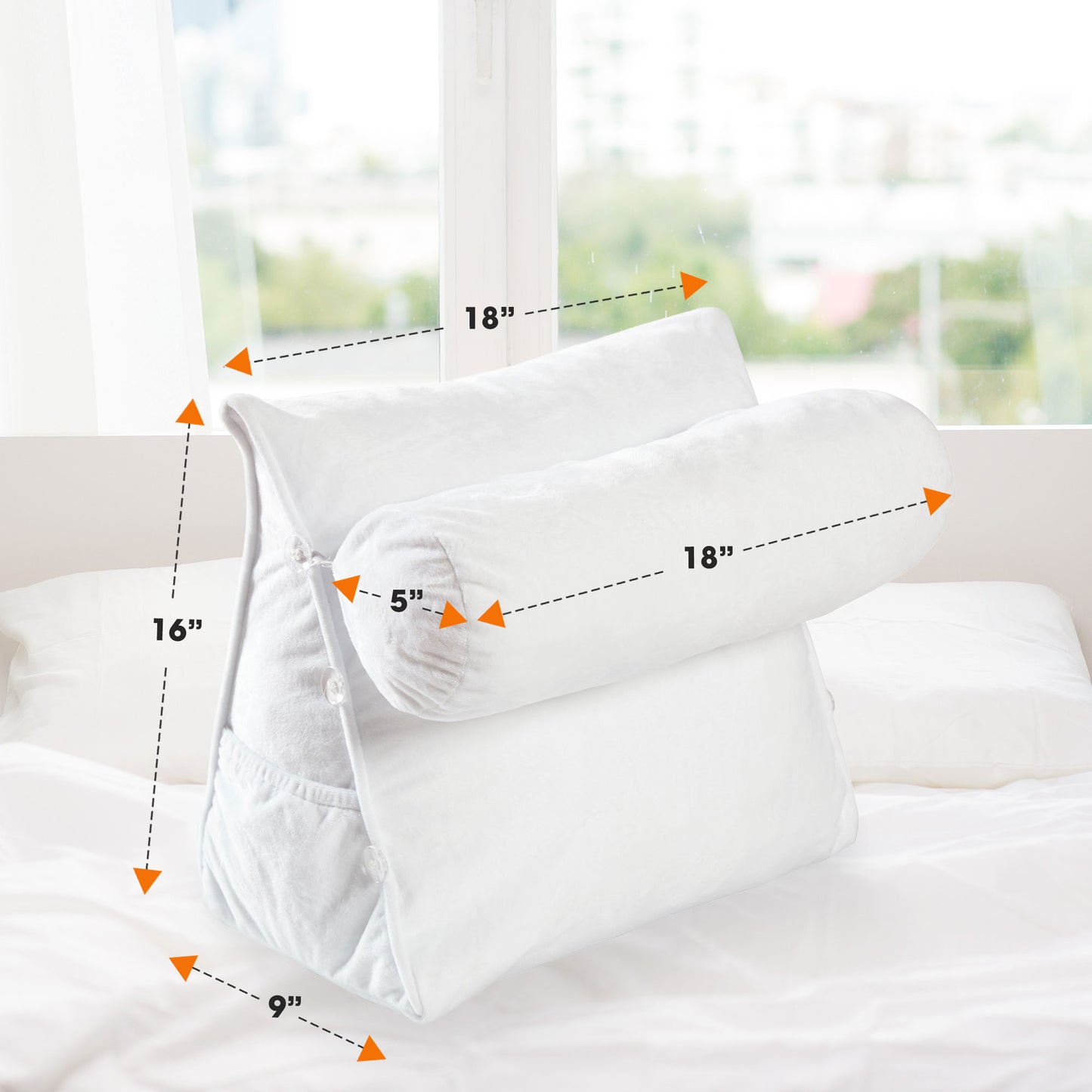 Cheer Collection Wedge Pillow with Detachable Bolster & Backrest