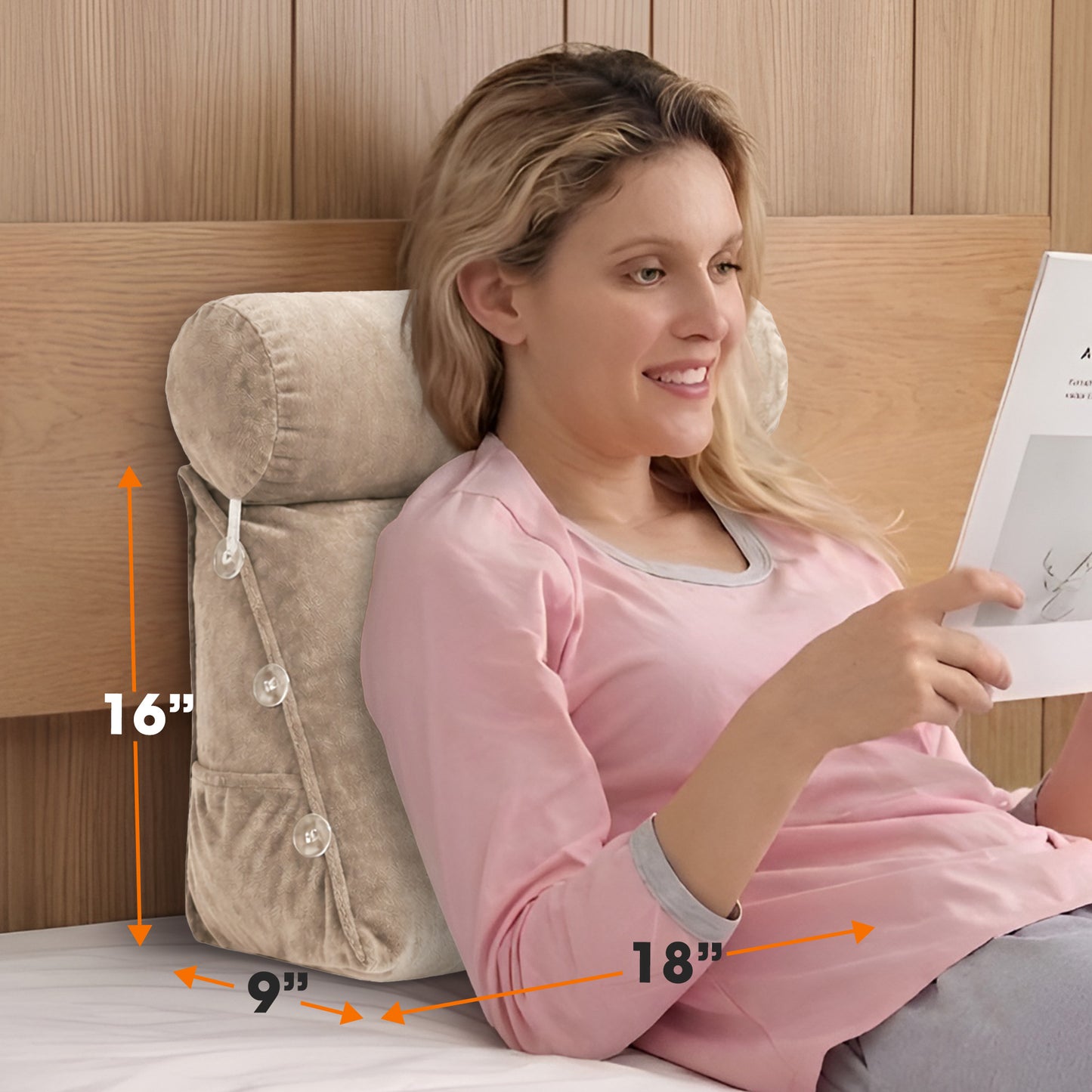 Cheer Collection Wedge Shaped Back Support Pillow and Bed Rest Cushion for Reading, Gaming, Watching - with Adjustable Neck Pillow