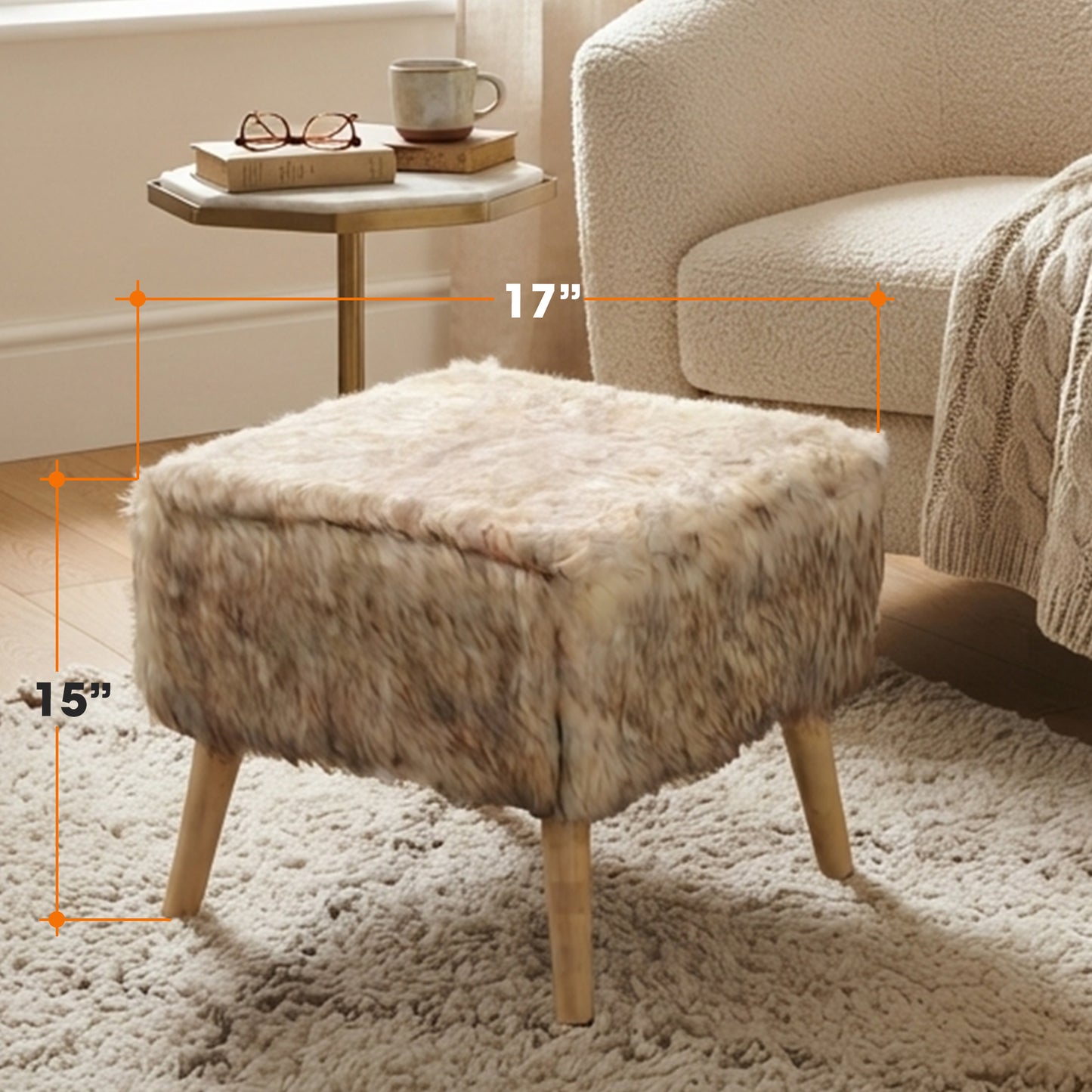 Cheer Collection Faux Fur Wood Leg Stool