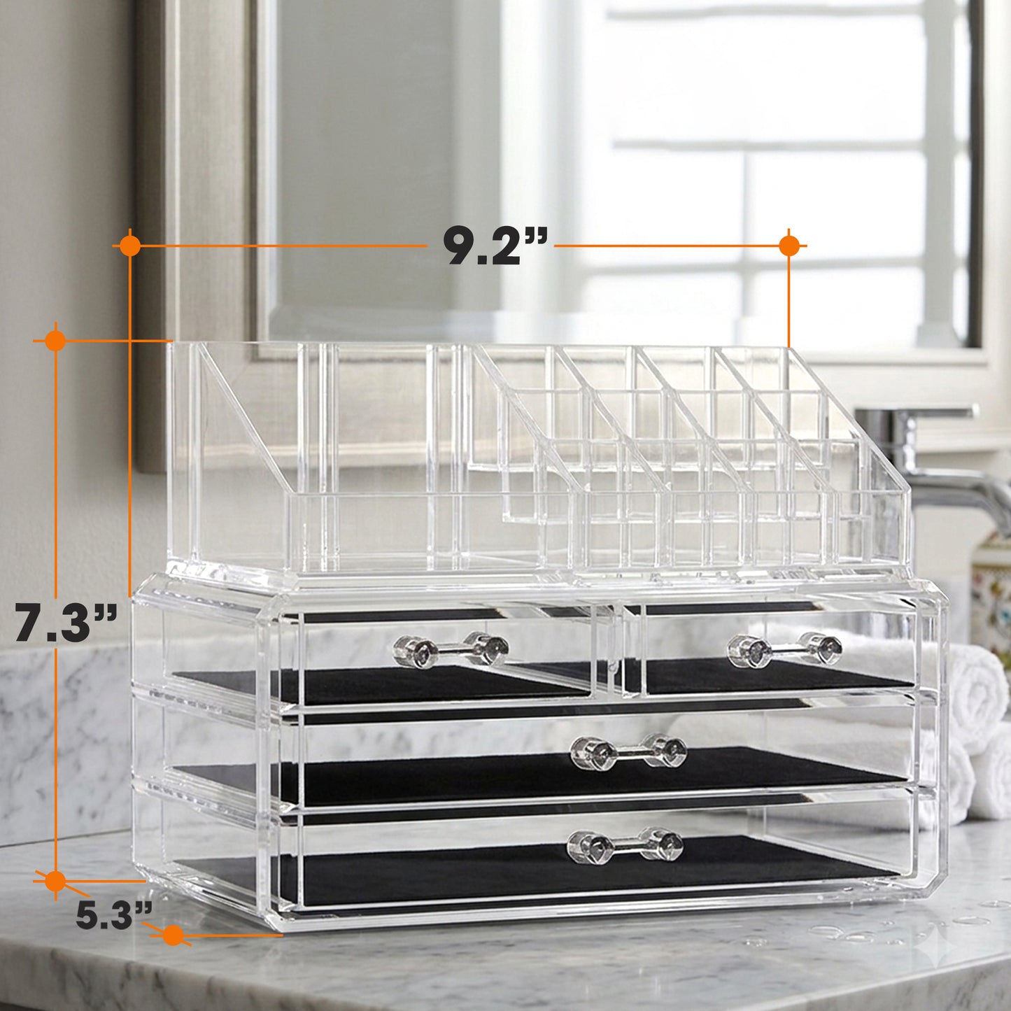 Cheer Collection Clear Makeup Organizer with 4 Drawers & 16 Compartments