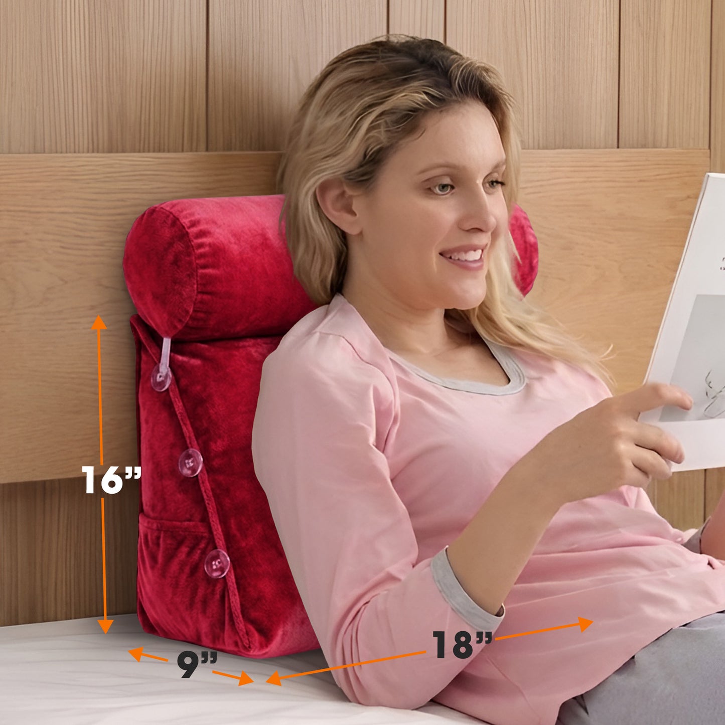 Cheer Collection Wedge Shaped Back Support Pillow and Bed Rest Cushion for Reading, Gaming, Watching - with Adjustable Neck Pillow