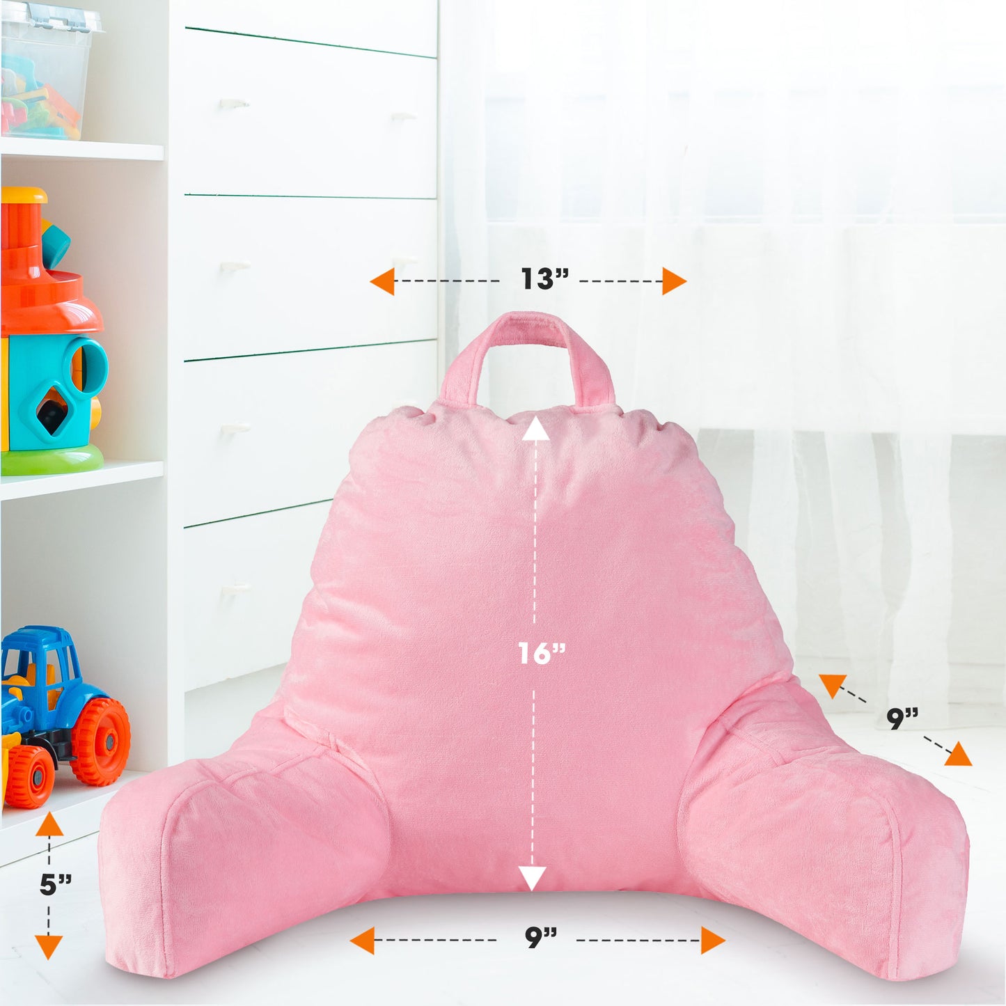 Cheer Collection Kids Size Reading and Gaming Pillow with Armrest - Plush Fiber Filled Backrest Pillow