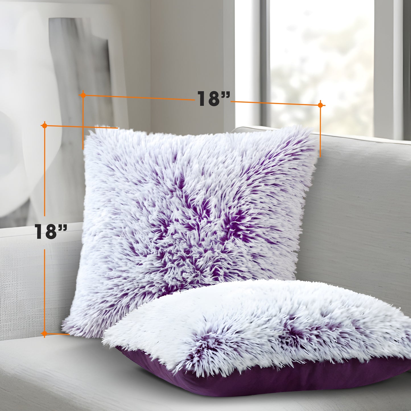Cheer Collection Set of 2 Shaggy Long Hair Throw Pillows | Super Soft and Plush Faux Fur Accent Pillows - 18 x 18 inches