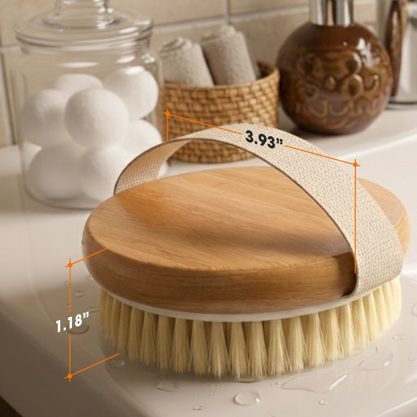 Cheer Collection Natural Bristle Exfoliating Body Brush Set for Daily Care with Comfort Grip