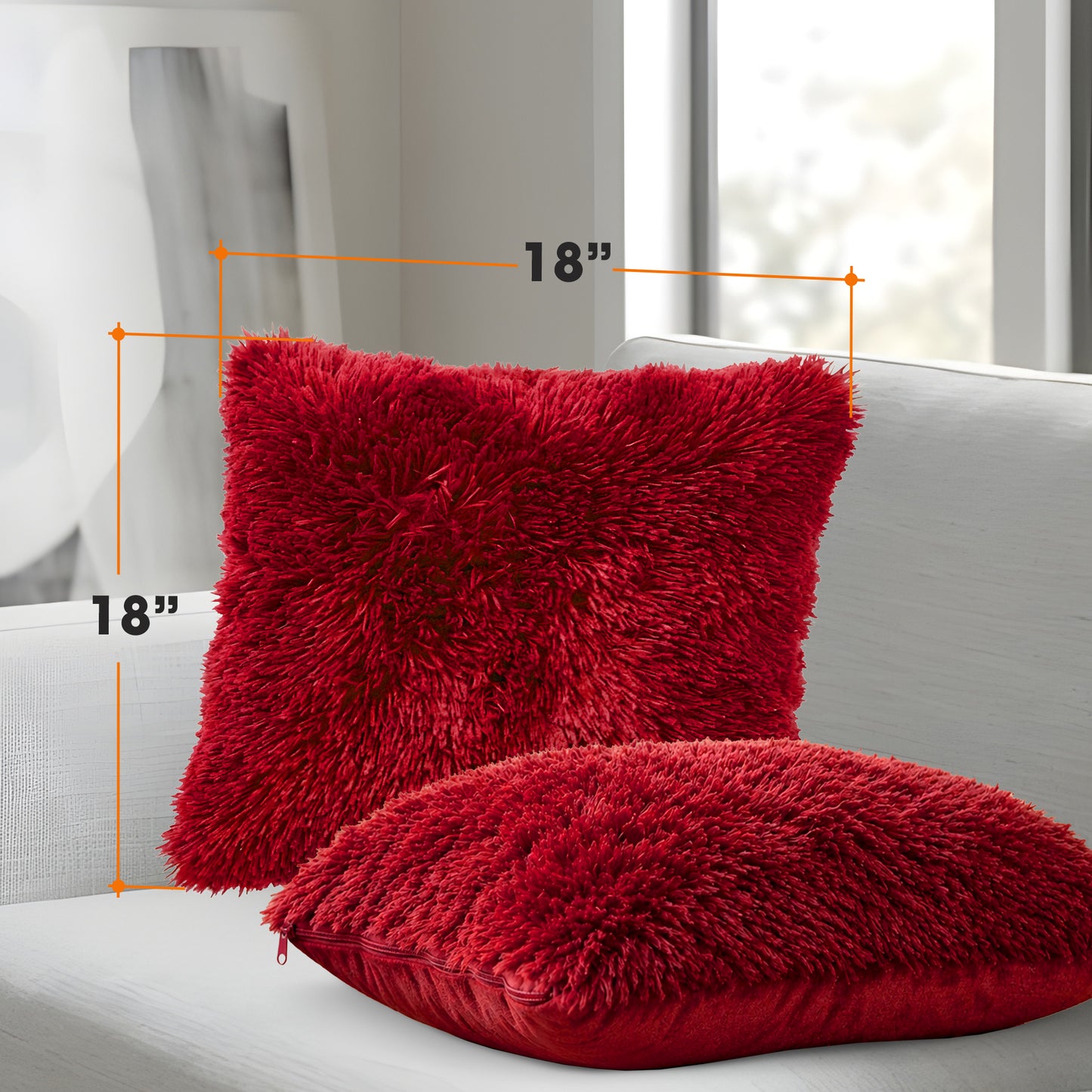 Cheer Collection Set of 2 Shaggy Long Hair Throw Pillows | Super Soft and Plush Faux Fur Accent Pillows - 18 x 18 inches