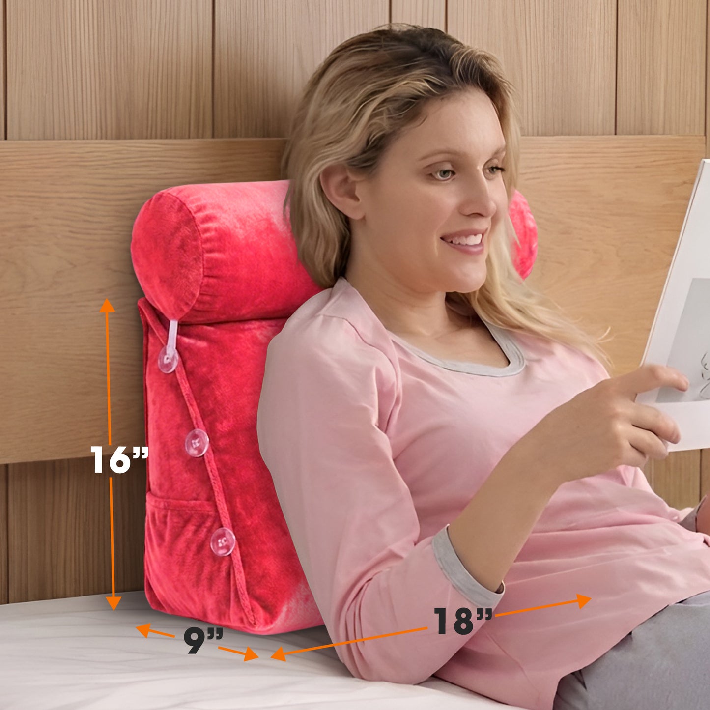 Cheer Collection Wedge Shaped Back Support Pillow and Bed Rest Cushion for Reading, Gaming, Watching - with Adjustable Neck Pillow