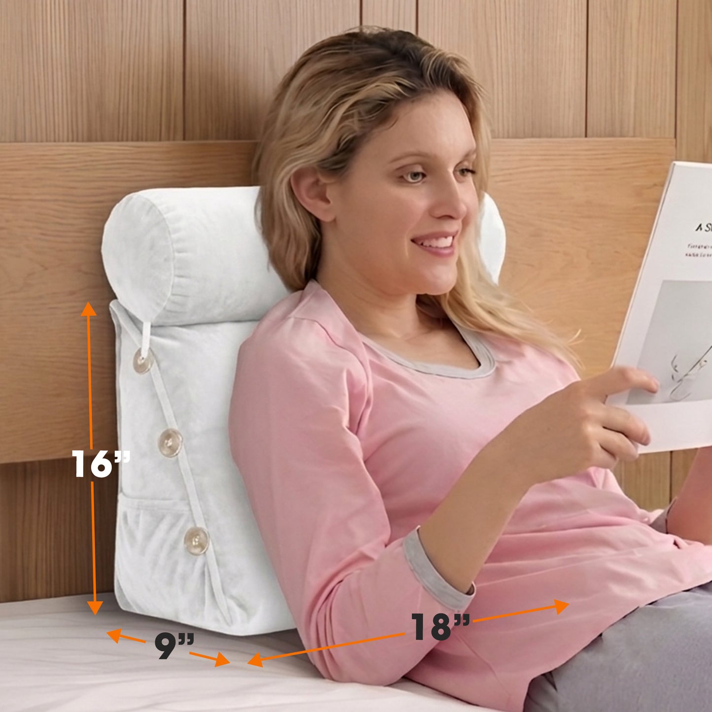 Cheer Collection Wedge Shaped Back Support Pillow and Bed Rest Cushion for Reading, Gaming, Watching - with Adjustable Neck Pillow