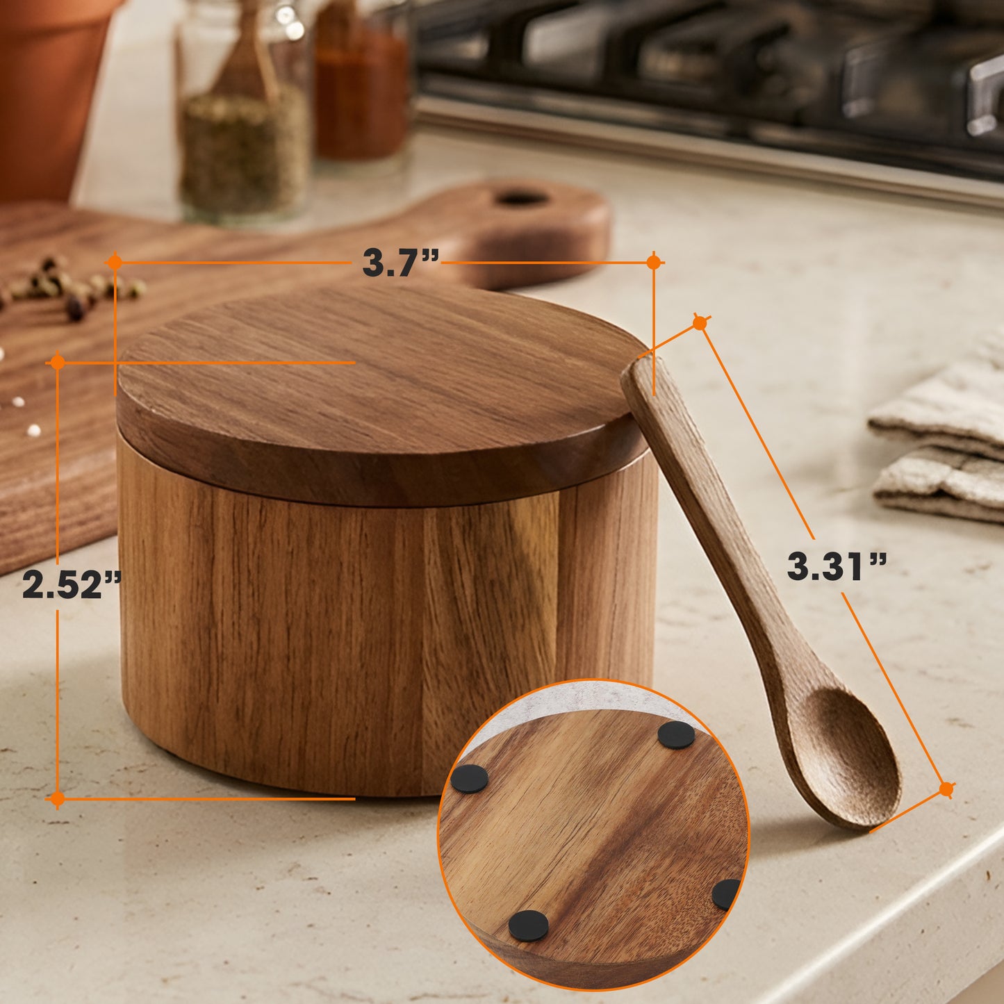 Cheer Collection Acacia Wood Salt Cellar with Magnetic Swivel Lid & Spoon