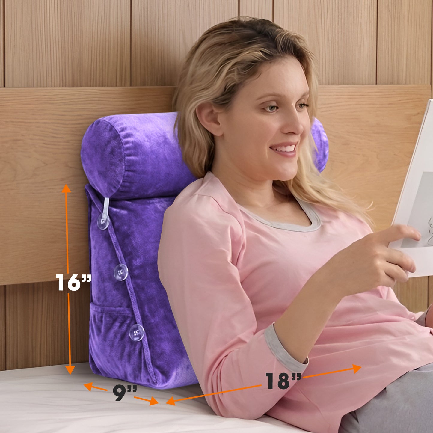Cheer Collection Wedge Shaped Back Support Pillow and Bed Rest Cushion for Reading, Gaming, Watching - with Adjustable Neck Pillow
