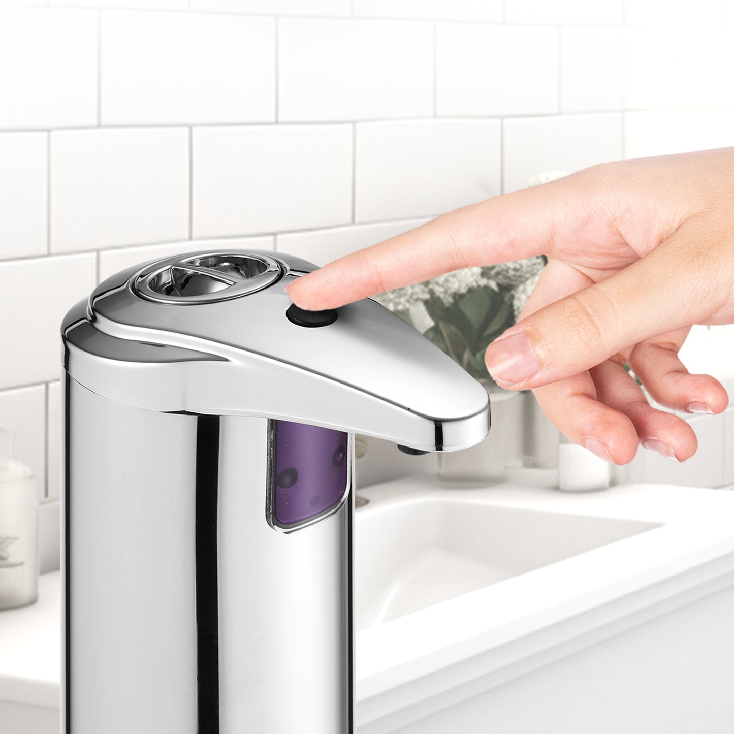 Cheer Collection Touchless Soap Dispenser with Waterproof Base and Automatic Sensor, Stainless Steel Dish Soap Dispenser for Kitchen or Bathroom