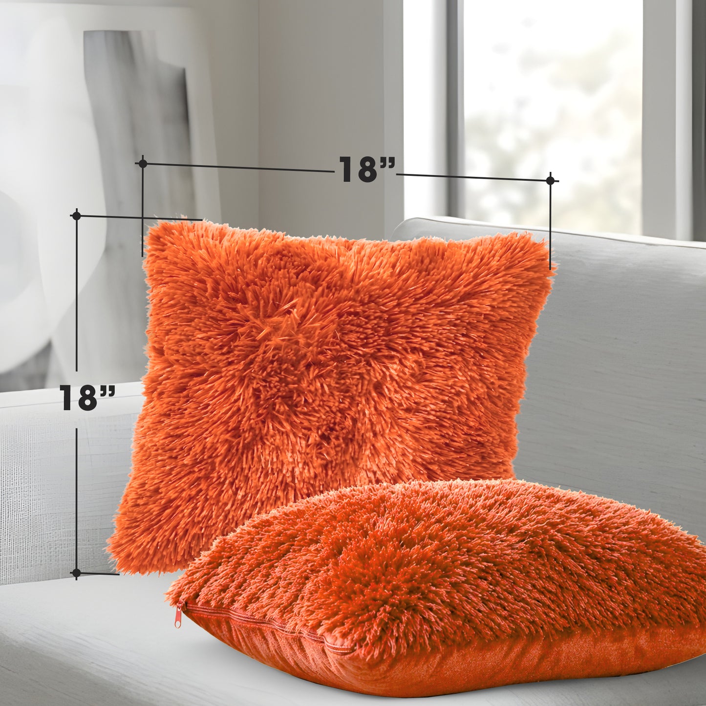 Cheer Collection Set of 2 Shaggy Long Hair Throw Pillows | Super Soft and Plush Faux Fur Accent Pillows - 18 x 18 inches