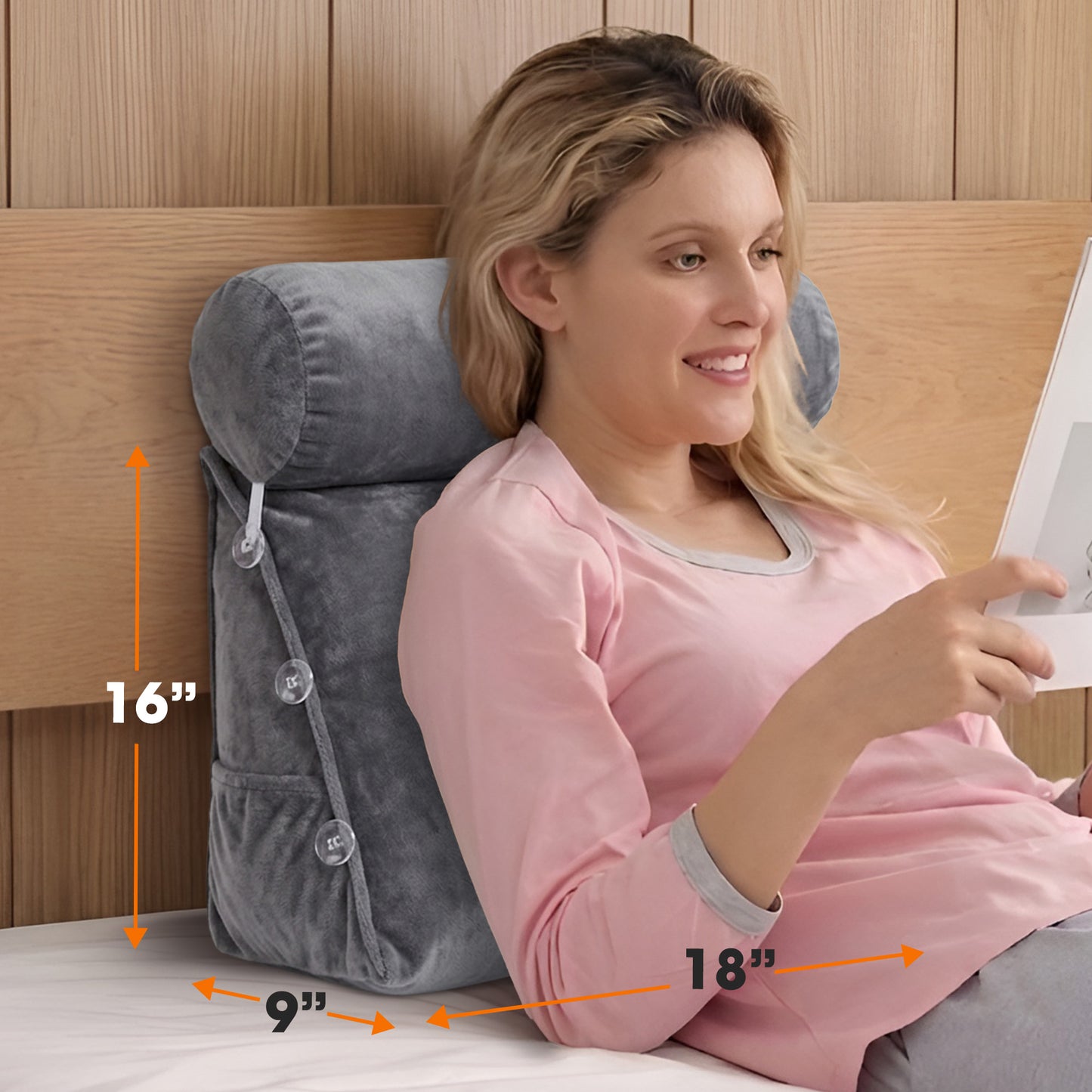 Cheer Collection Wedge Shaped Back Support Pillow and Bed Rest Cushion for Reading, Gaming, Watching - with Adjustable Neck Pillow