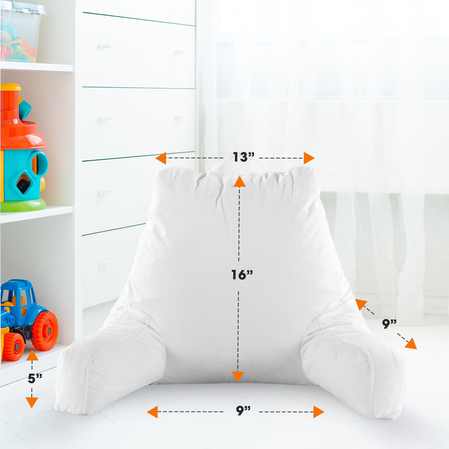 Cheer Collection Kids Size Reading and Gaming Pillow with Armrest - Plush Fiber Filled Backrest Pillow