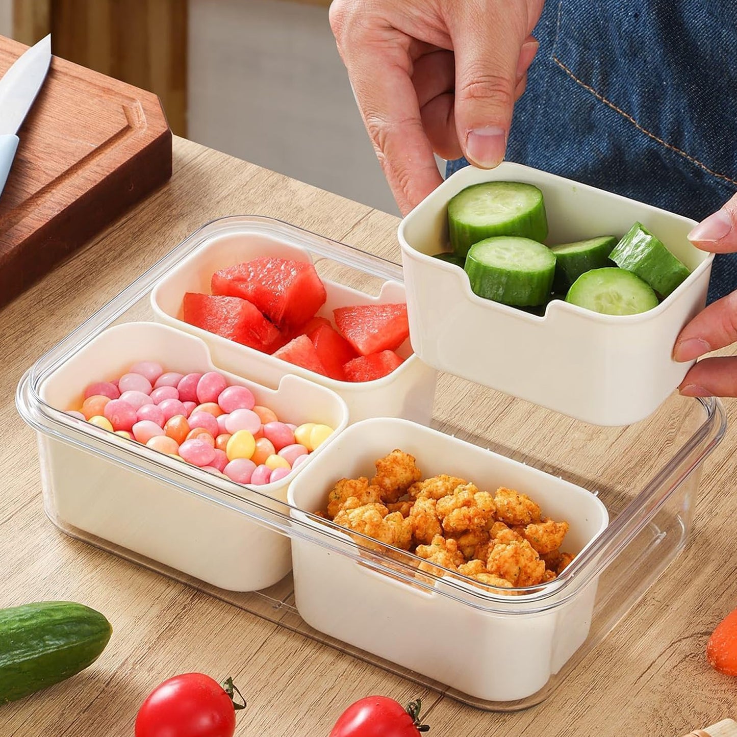 Cheer Collection 4 Compartment Airtight Food Storage Container with Nested Snack Boxes