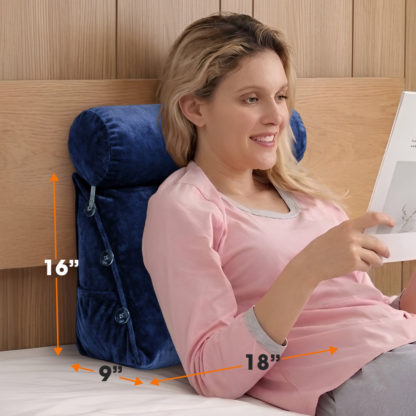 Cheer Collection Wedge Shaped Back Support Pillow and Bed Rest Cushion for Reading, Gaming, Watching - with Adjustable Neck Pillow