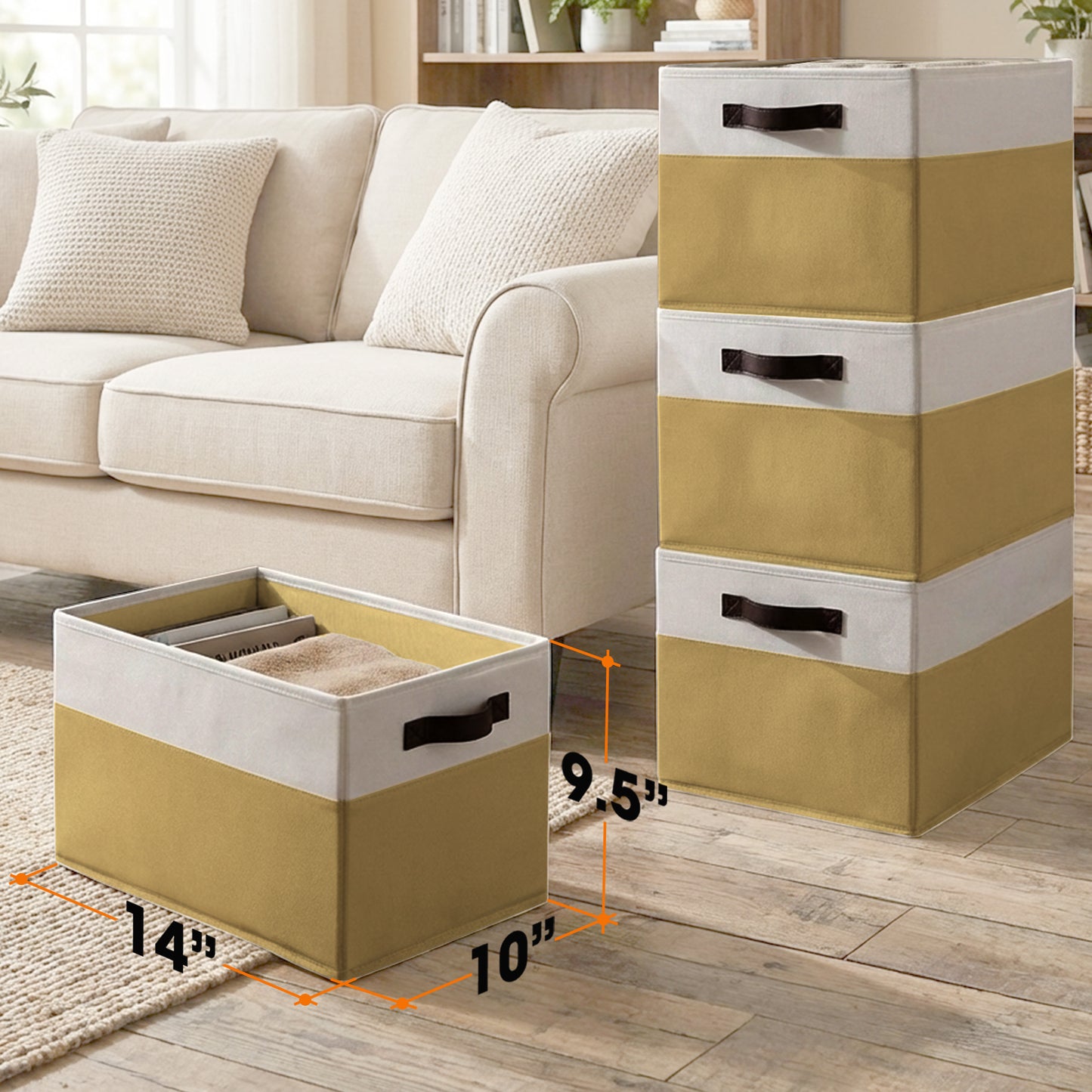 Cheer Collection 4 Pack Large Storage Baskets with Handles Collapsible Fabric Organizer Bins