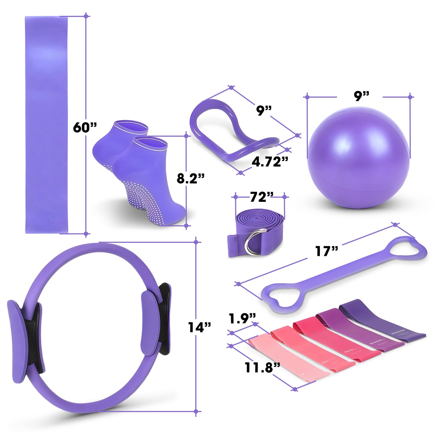 Cheer Collection Complete Home Pilates & Fitness System, 18-Piece Workout Kit