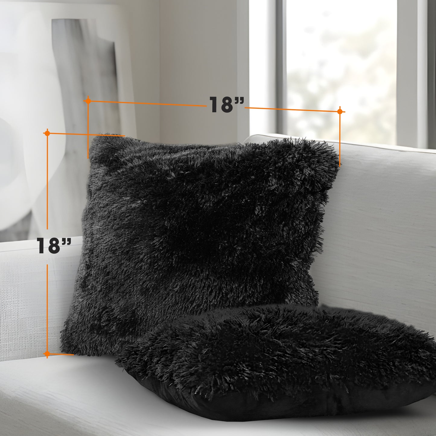 Cheer Collection Set of 2 Shaggy Long Hair Throw Pillows | Super Soft and Plush Faux Fur Accent Pillows - 18 x 18 inches