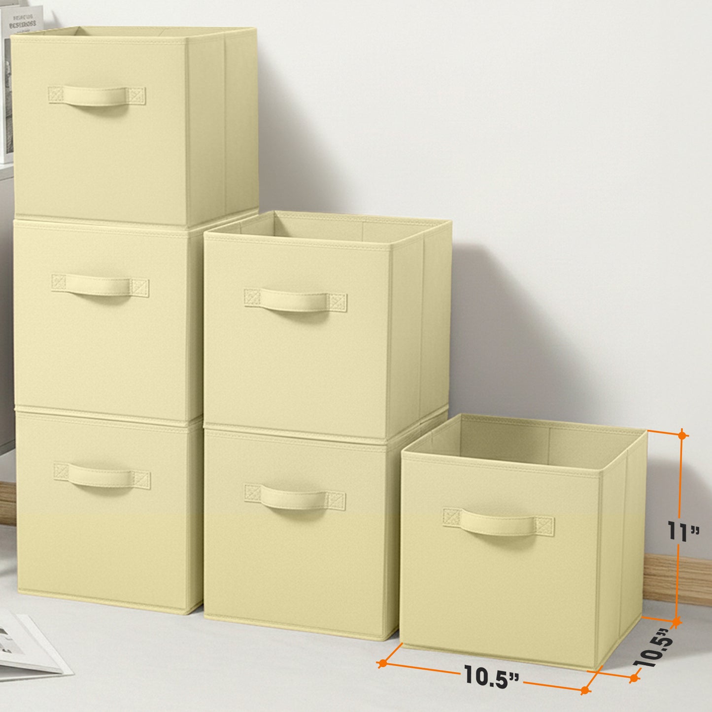 Cheer Collection Fabric Storage Cubes with Handles 6 Pack Collapsible Shelf Organizer Bins