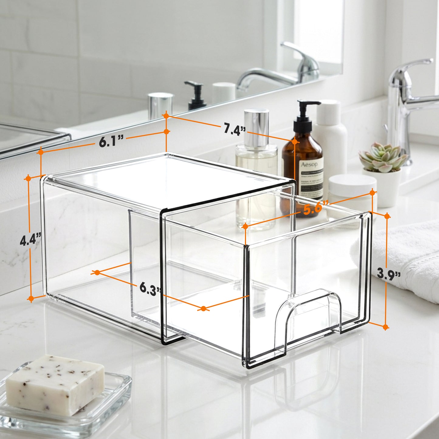 Cheer Collection Stackable Clear Storage Drawer Organizers, Set of 4