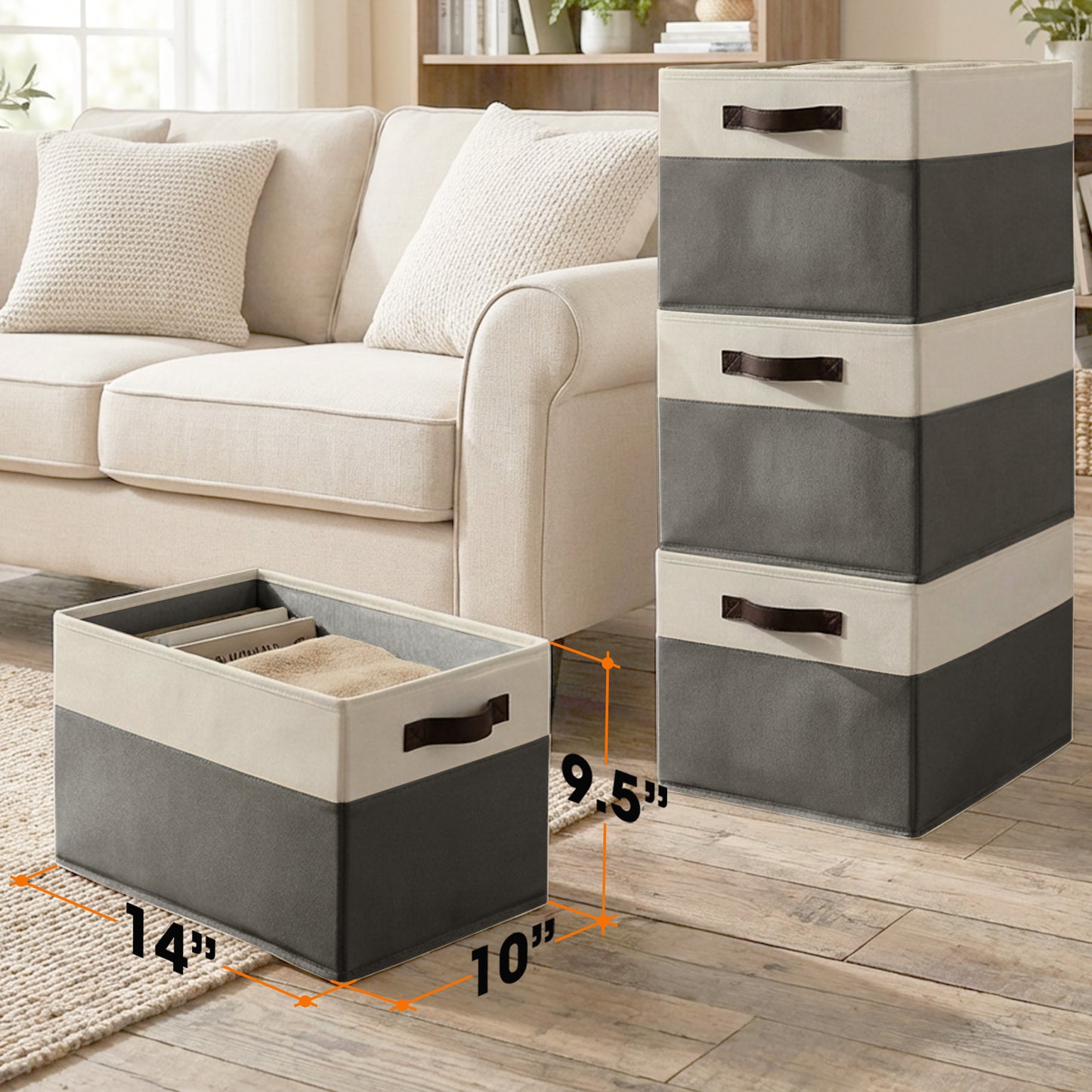 Cheer Collection 4 Pack Large Storage Baskets with Handles Collapsible Fabric Organizer Bins