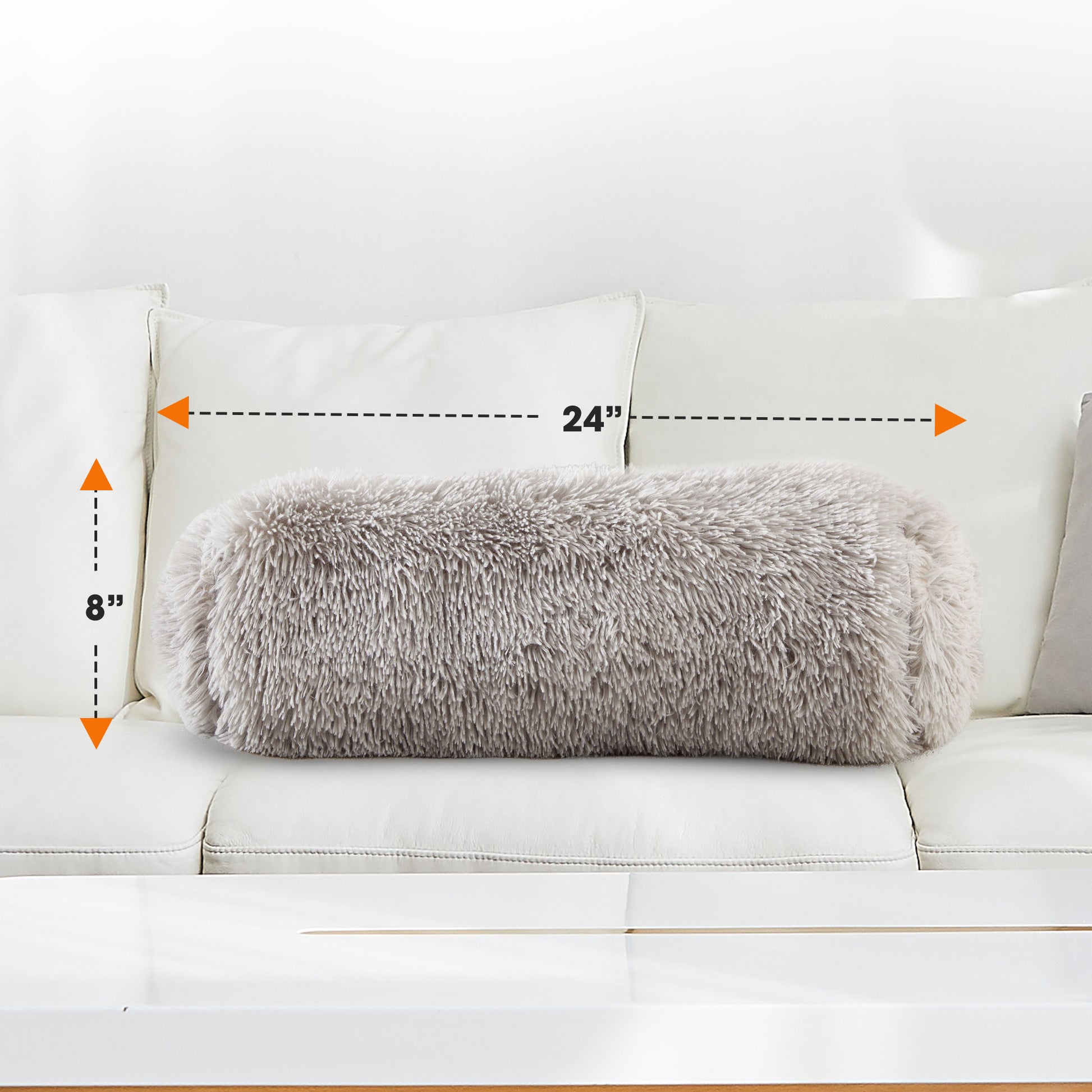 Cheer Collection Set of Shaggy Long Hair Bolster, Decorative Roll Pi