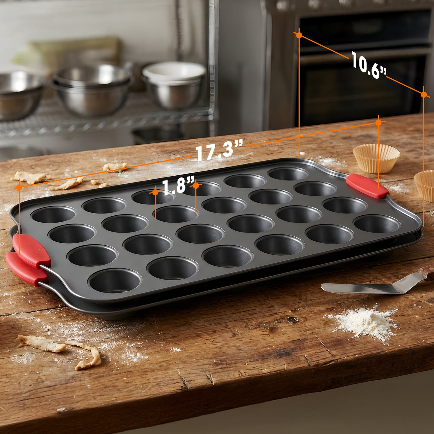 Cheer Collection 24-Cup Carbon Steel Mini Muffin Pans with Silicone Handles, Set of 2