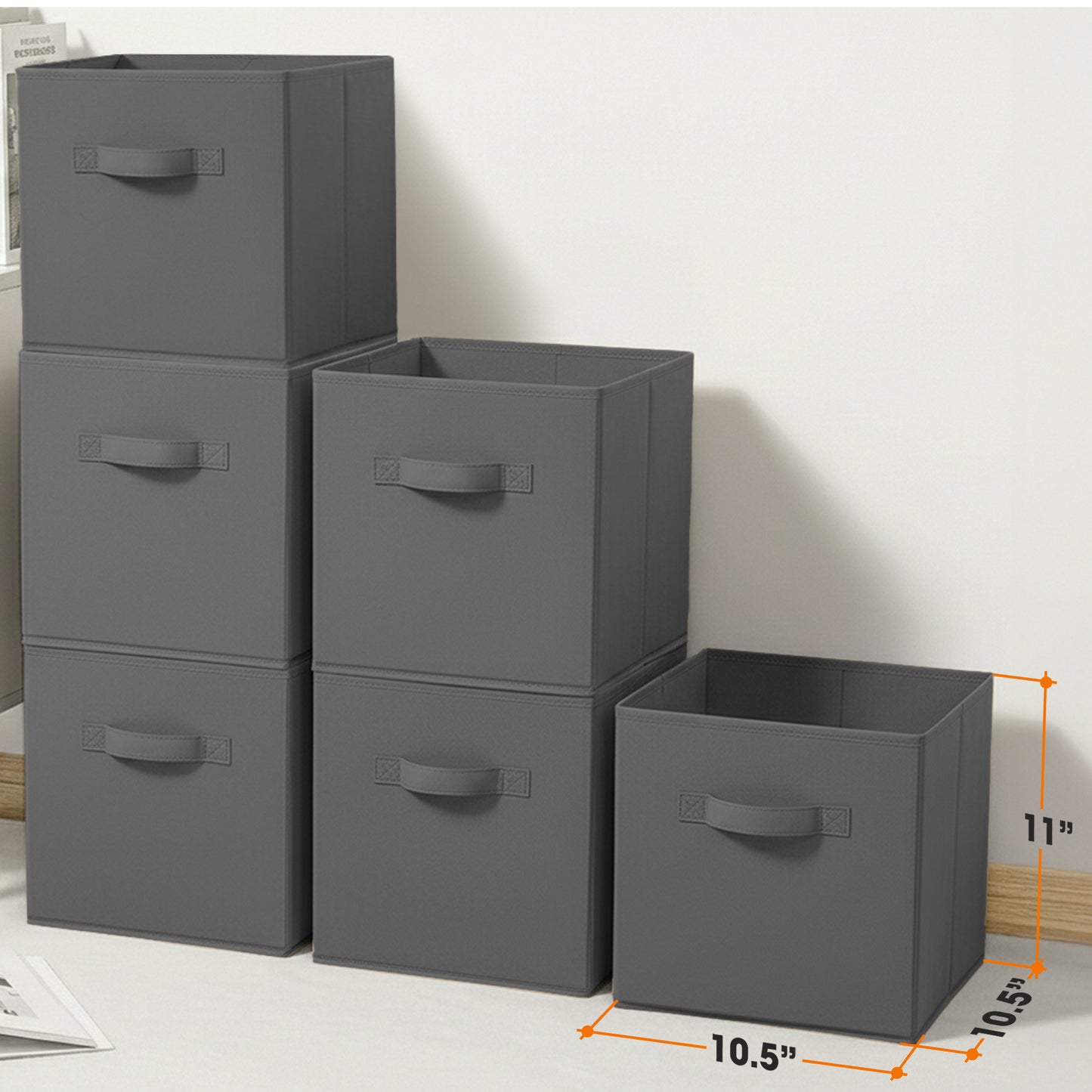 Cheer Collection Fabric Storage Cubes with Handles 6 Pack Collapsible Shelf Organizer Bins