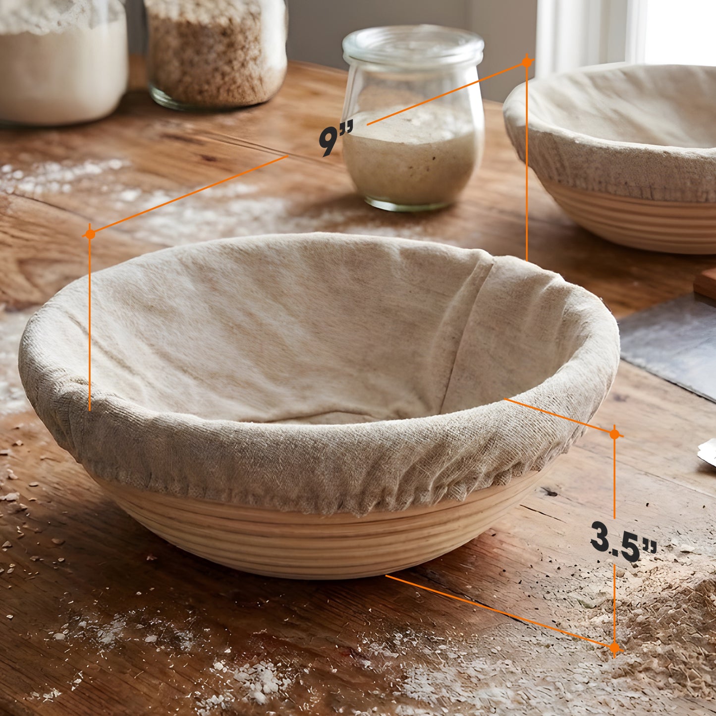 Cheer Collection Artisan Sourdough Banneton Proofing Basket with Linen Liner, Set of 2