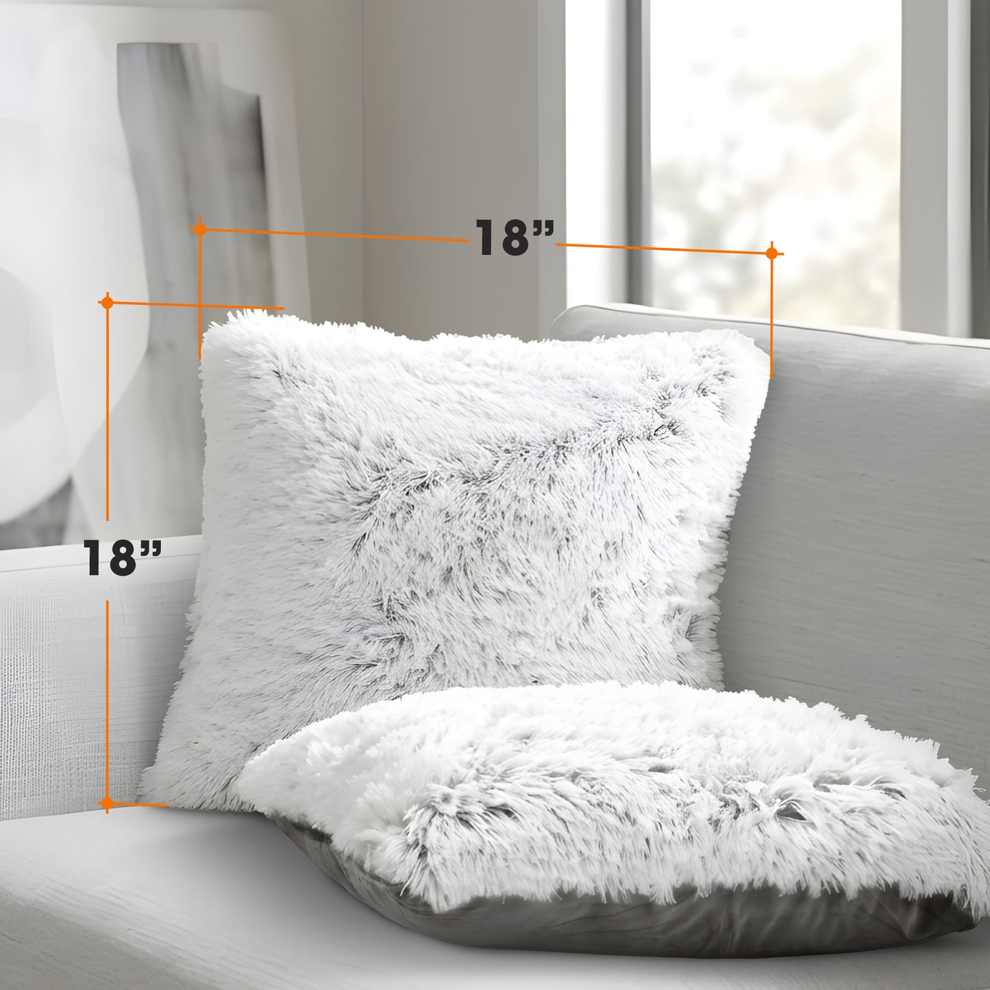 Cheer Collection Set of 2 Shaggy Long Hair Throw Pillows | Super Soft and Plush Faux Fur Accent Pillows - 18 x 18 inches