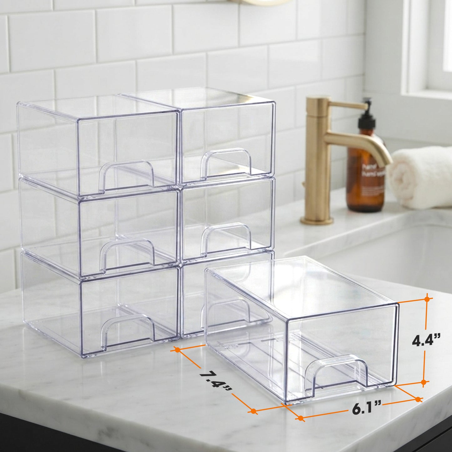 Cheer Collection Clear Stackable Storage Drawer Organizers, Set of 6
