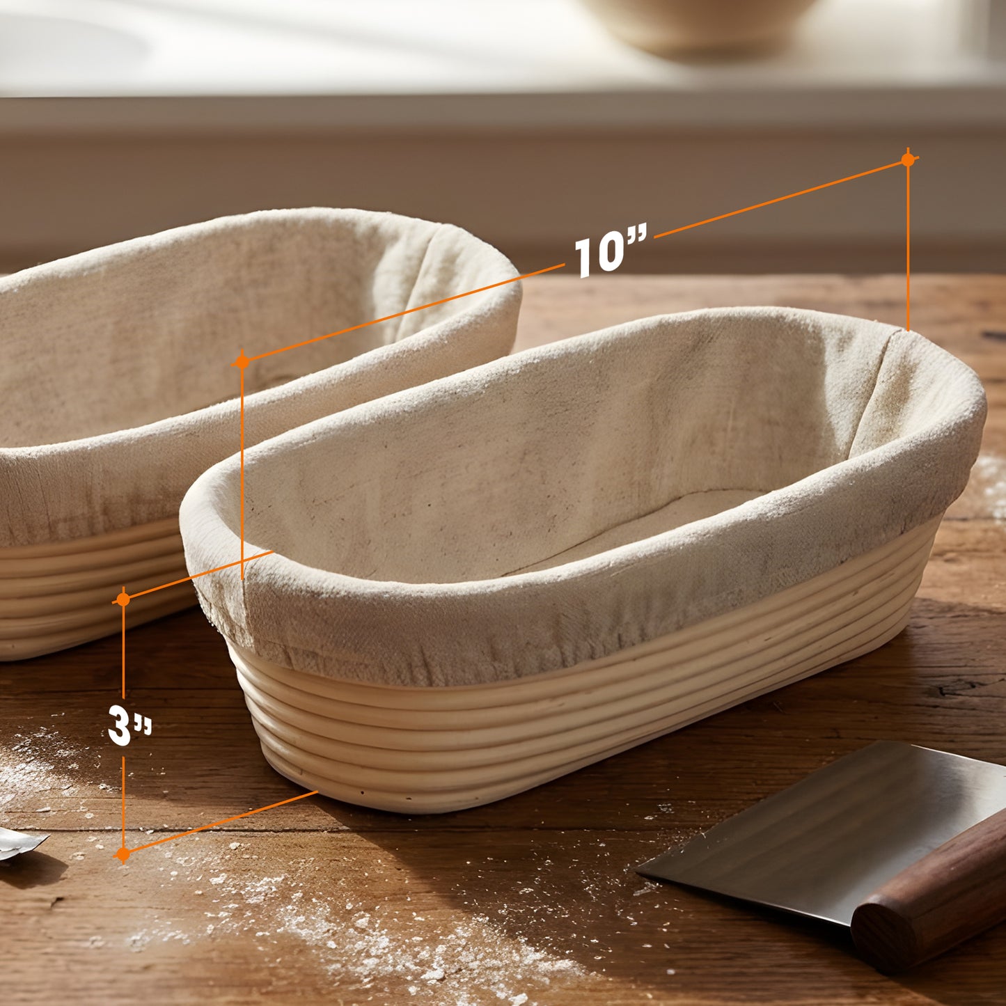 Cheer Collection Artisan Sourdough Banneton Proofing Basket with Linen Liner, Set of 2