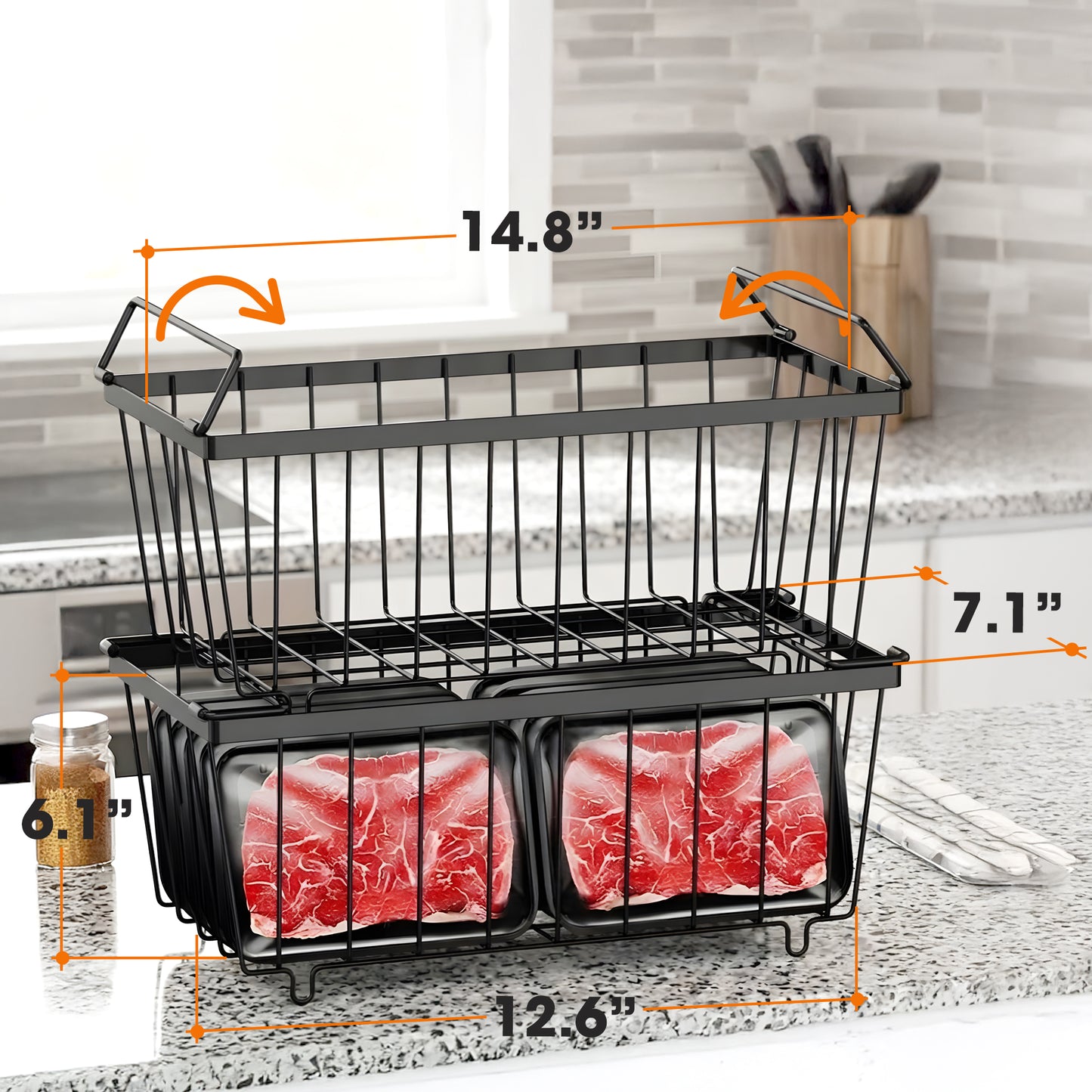 Cheer Collection Stackable Metal Freezer Organizer Baskets for Freezer & Home Storage, Set of 4