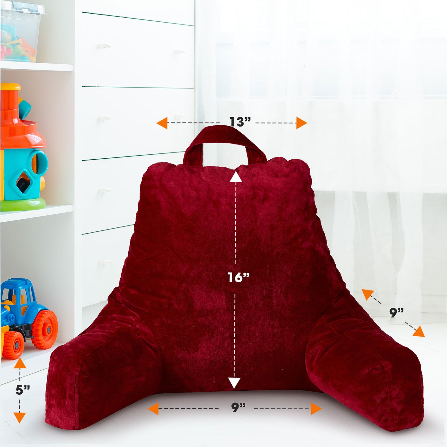 Cheer Collection Kids Size Reading and Gaming Pillow with Armrest - Plush Fiber Filled Backrest Pillow