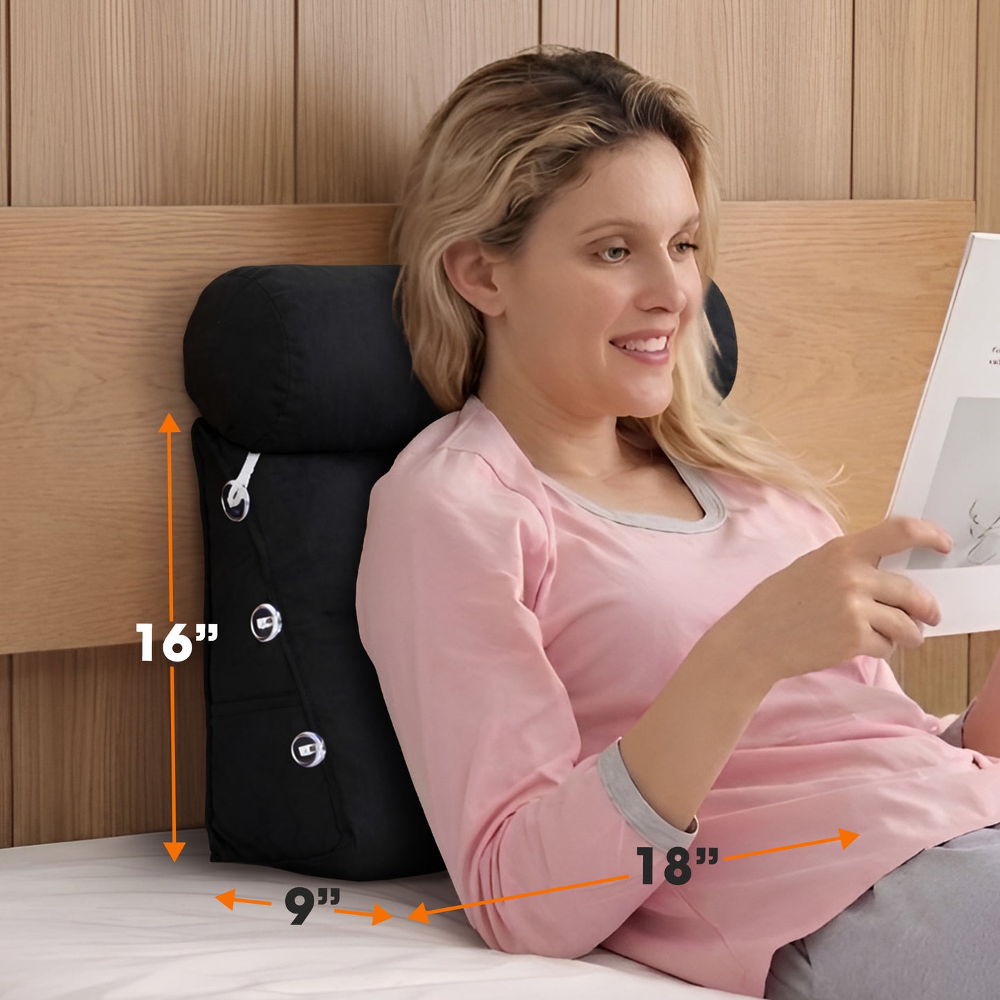 Cheer Collection Wedge Shaped Back Support Pillow and Bed Rest Cushion for Reading, Gaming, Watching - with Adjustable Neck Pillow