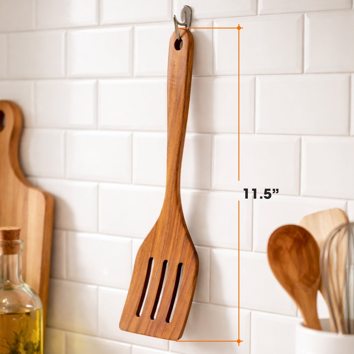 Cheer Collection Teak Wood Slotted Spatula for Cooking with Drain Slots and Nonstick Safe Design