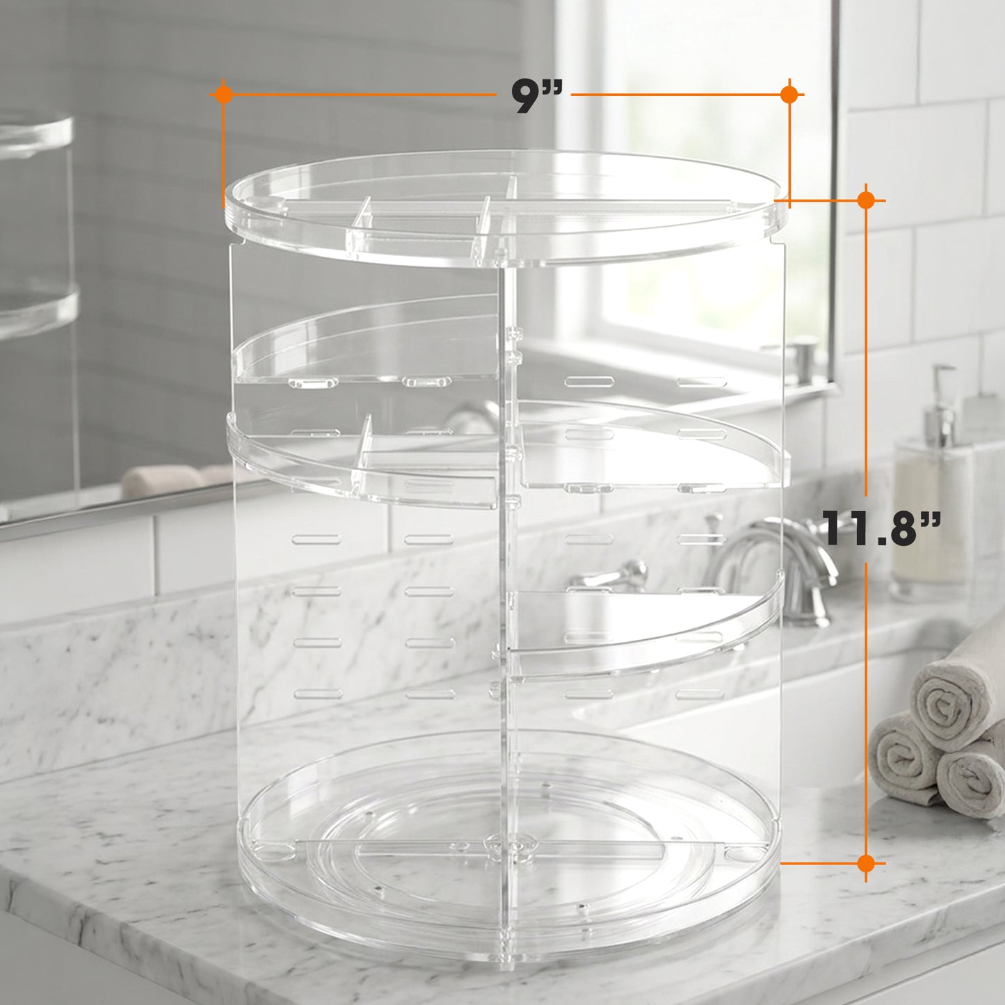 Cheer Collection Clear Rotating Skincare Organizer with 8 Adjustable Layers