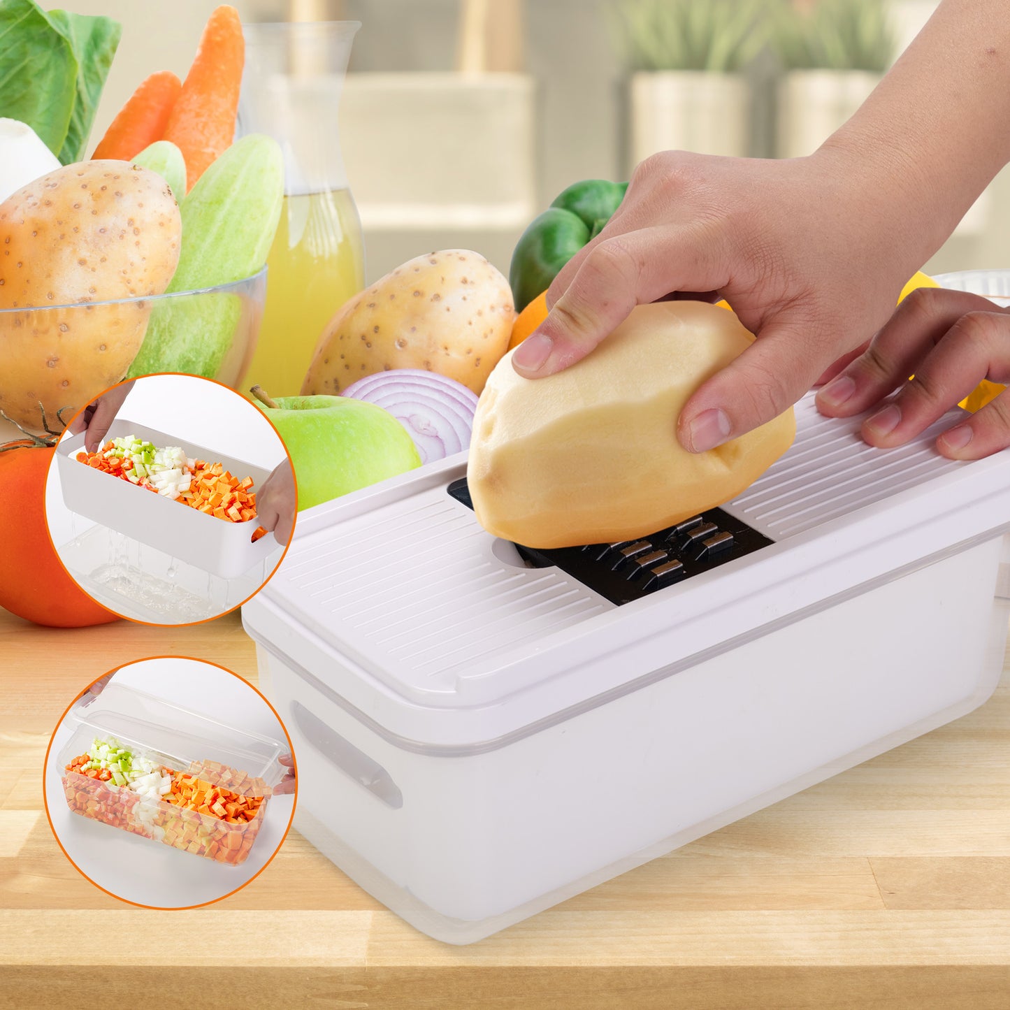 Cheer Collection Vegetable Slicer Mandoline and Grater Set with 5 Blades and Container Black and White