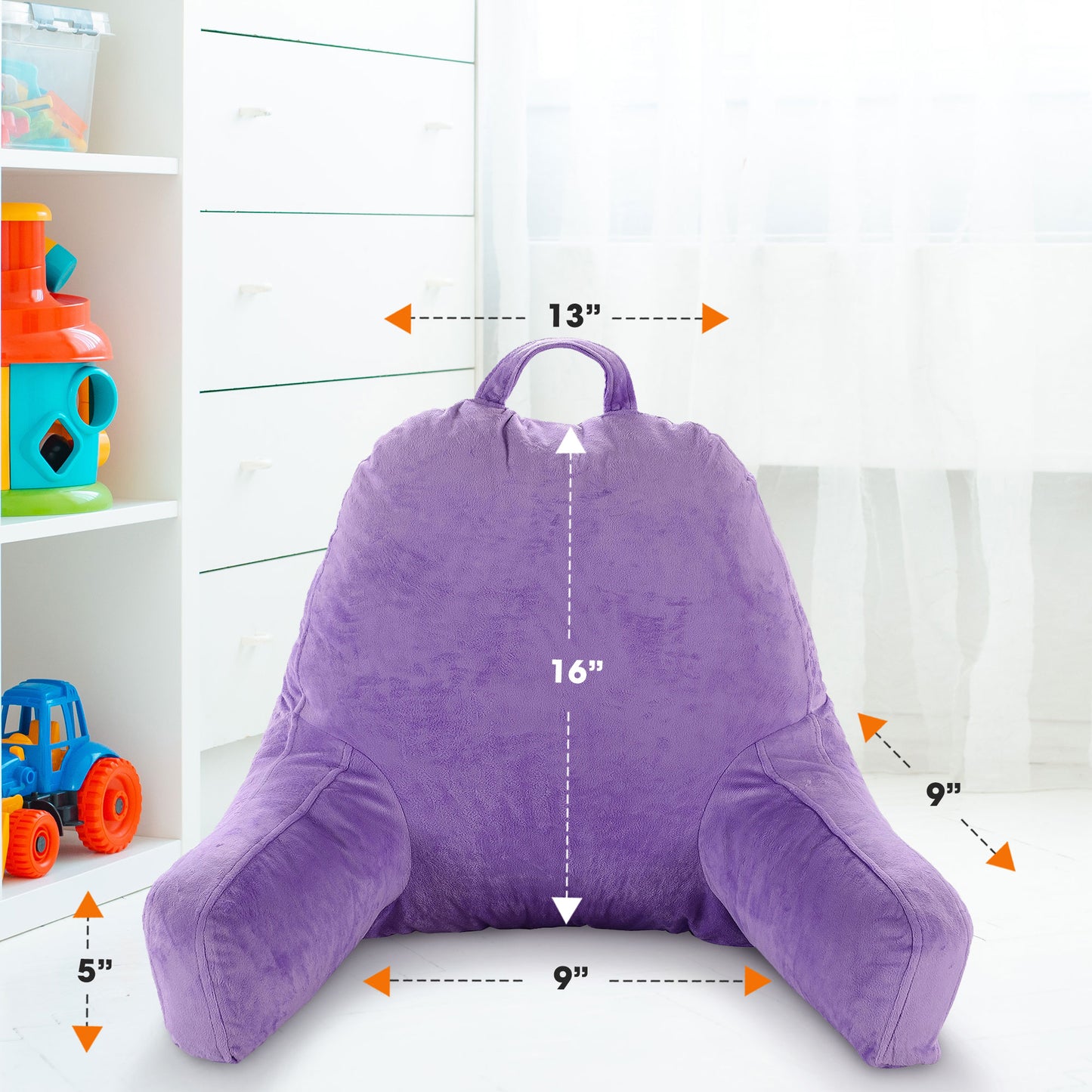 Cheer Collection Kids Size Reading and Gaming Pillow with Armrest - Plush Fiber Filled Backrest Pillow