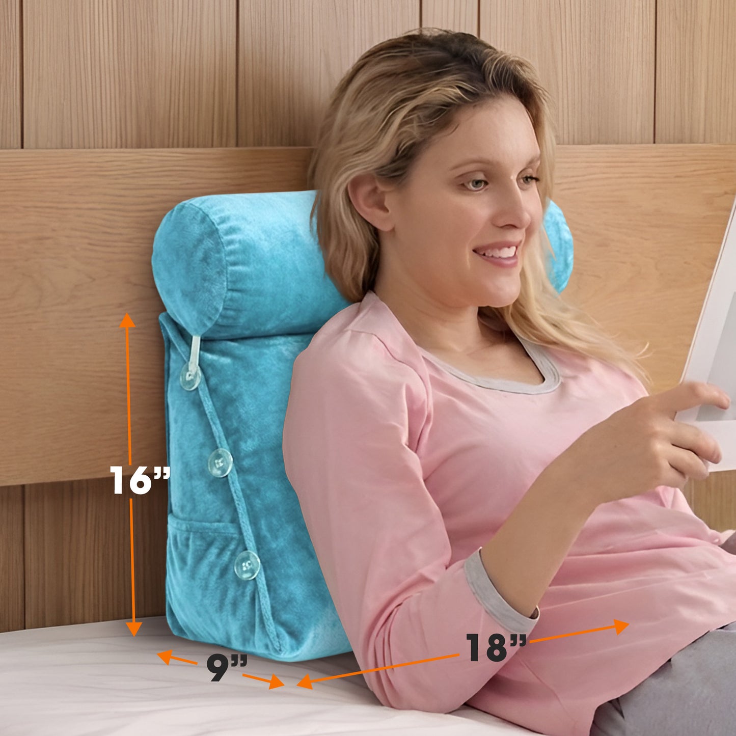 Cheer Collection Wedge Shaped Back Support Pillow and Bed Rest Cushion for Reading, Gaming, Watching - with Adjustable Neck Pillow