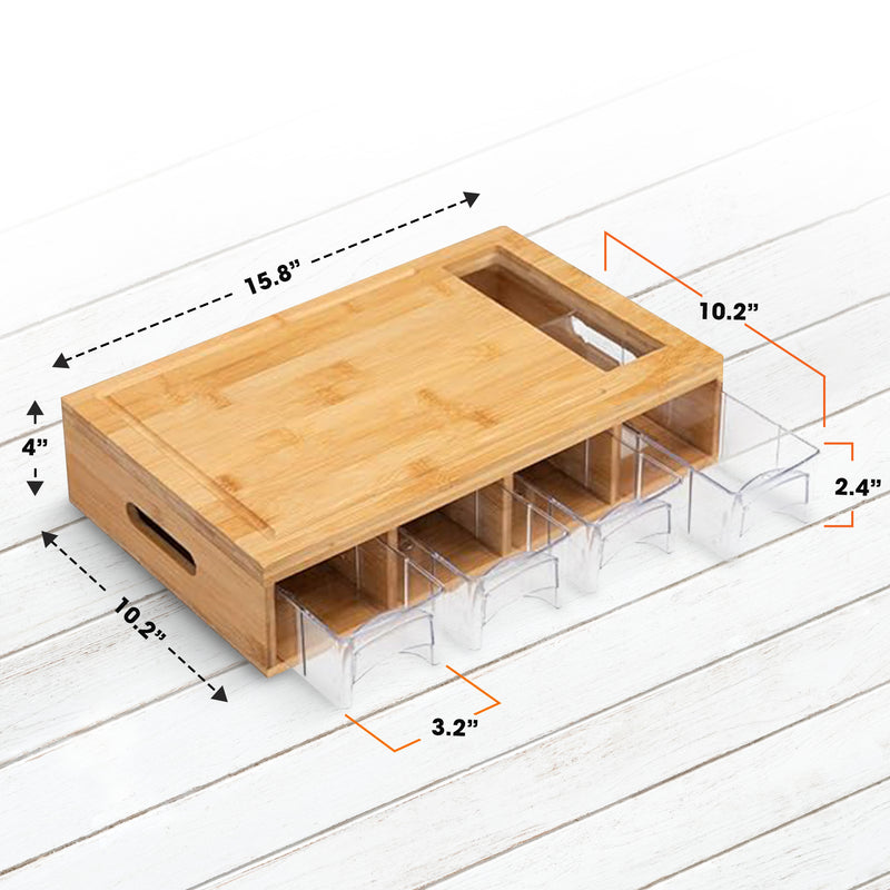 Cheer Collection Bamboo Cutting Board with 4 Slide-Out Storage Trays