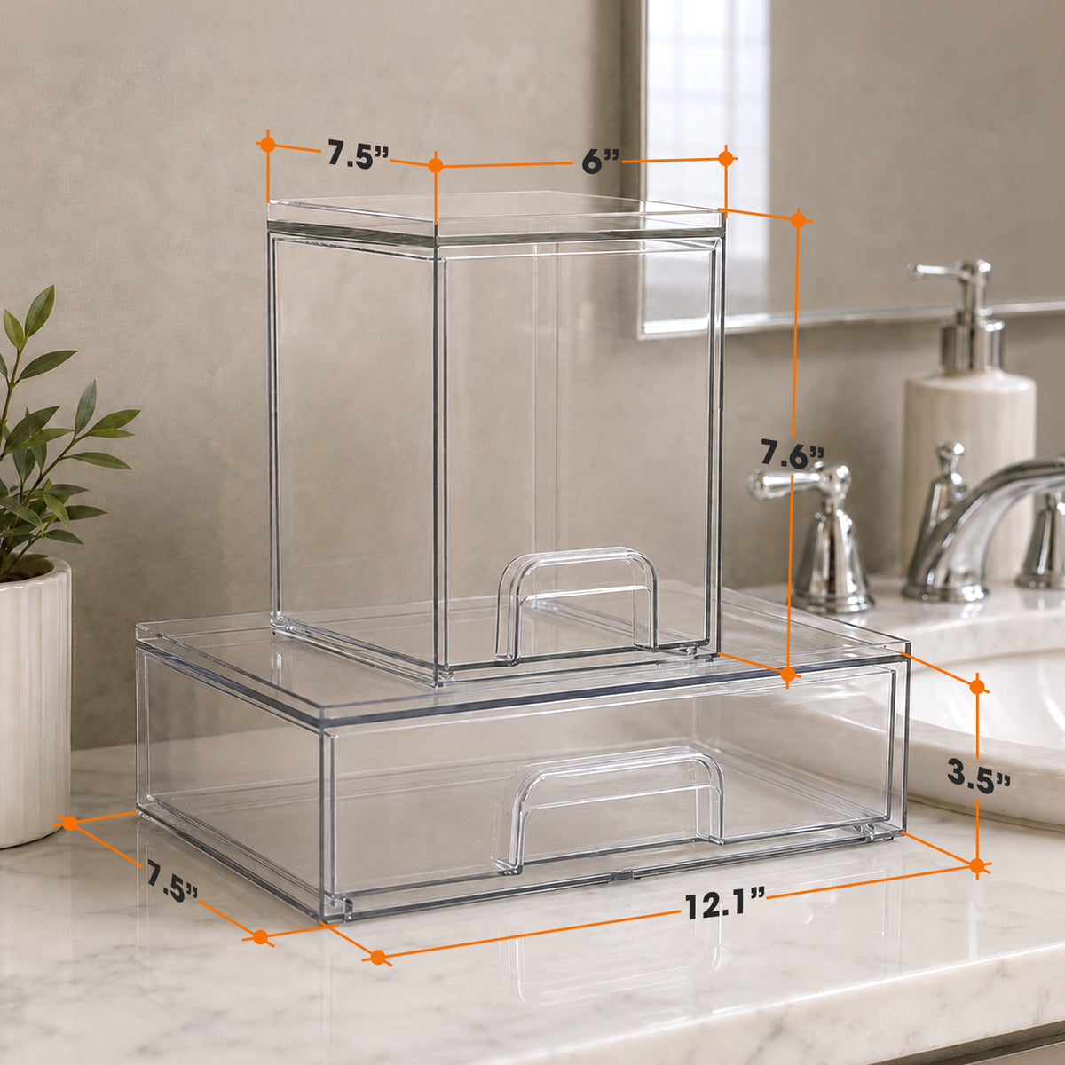Cheer Collection Clear Stackable Storage Drawers, 4-Piece Modular Organizer Set