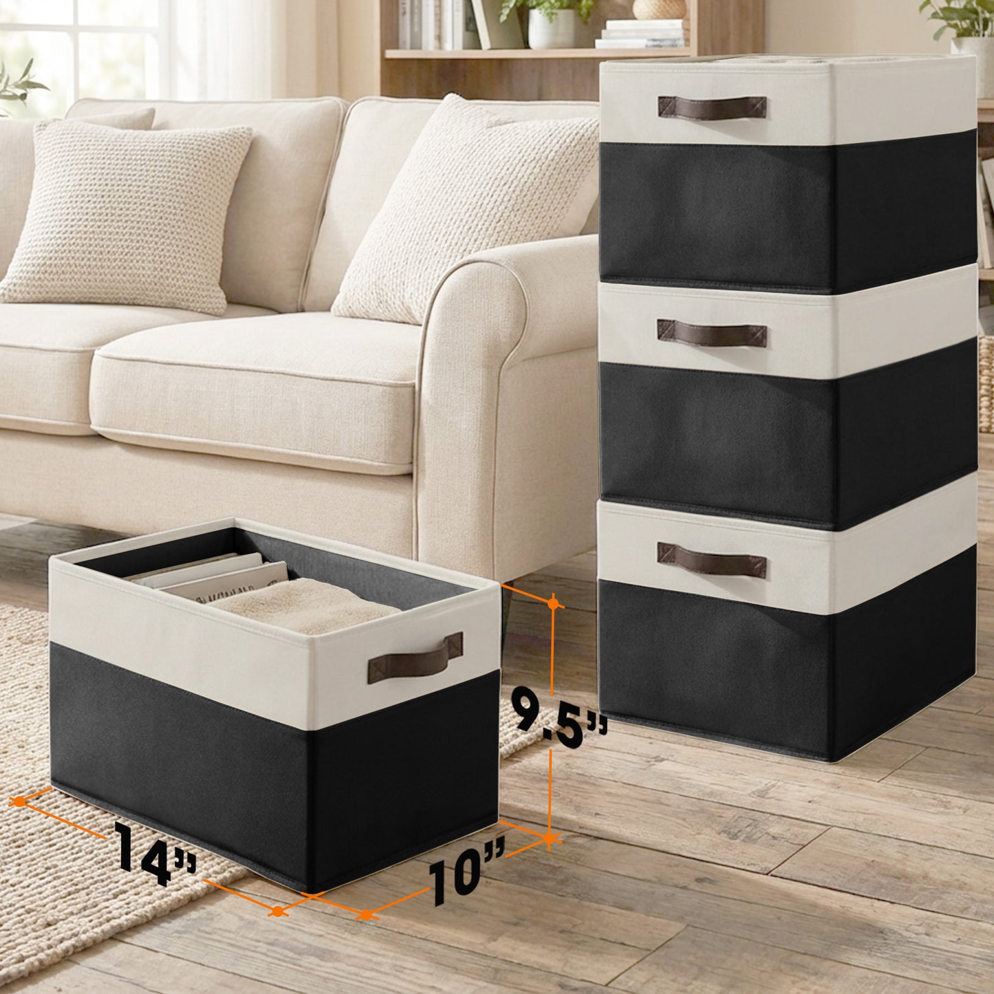 Cheer Collection 4 Pack Large Storage Baskets with Handles Collapsible Fabric Organizer Bins