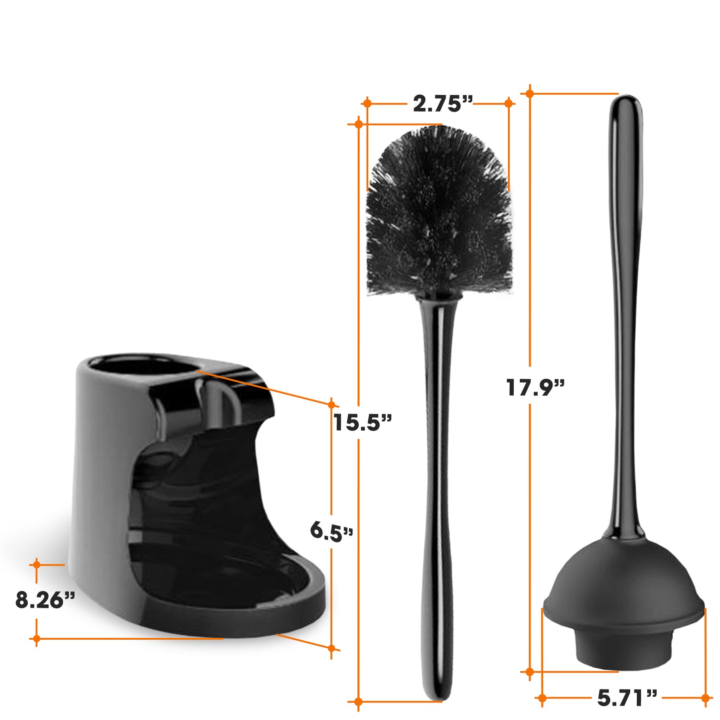 Cheer Collection Dual Action Toilet Plunger and Bowl Brush Set with Compact Storage Holder